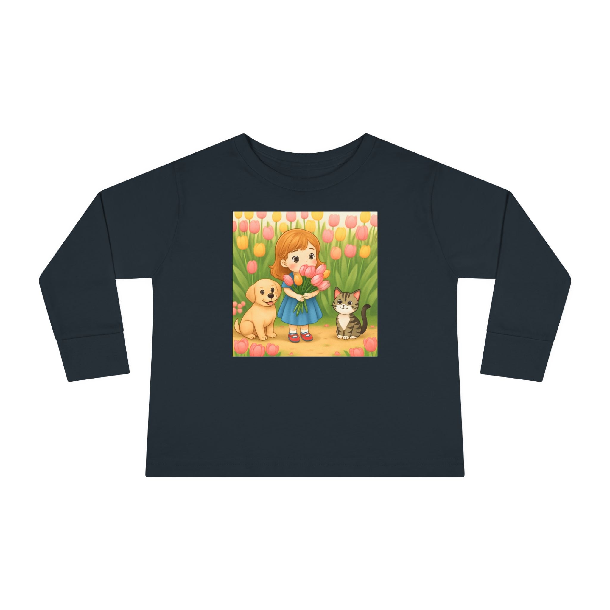 Toddler Long Sleeve Tee — Spring Cat and Dog Graphic