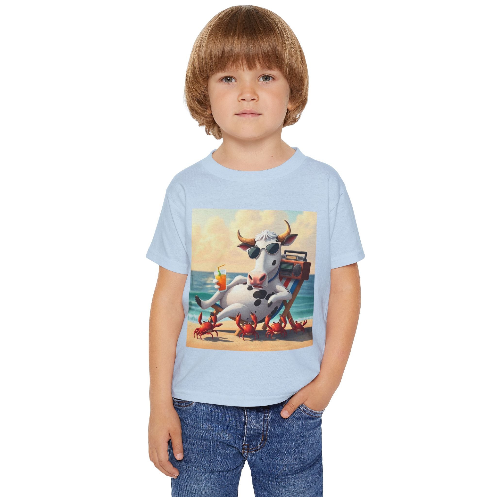 Toddler T‑Shirt — Beach Cow Relaxing with Crabs Graphic Tee