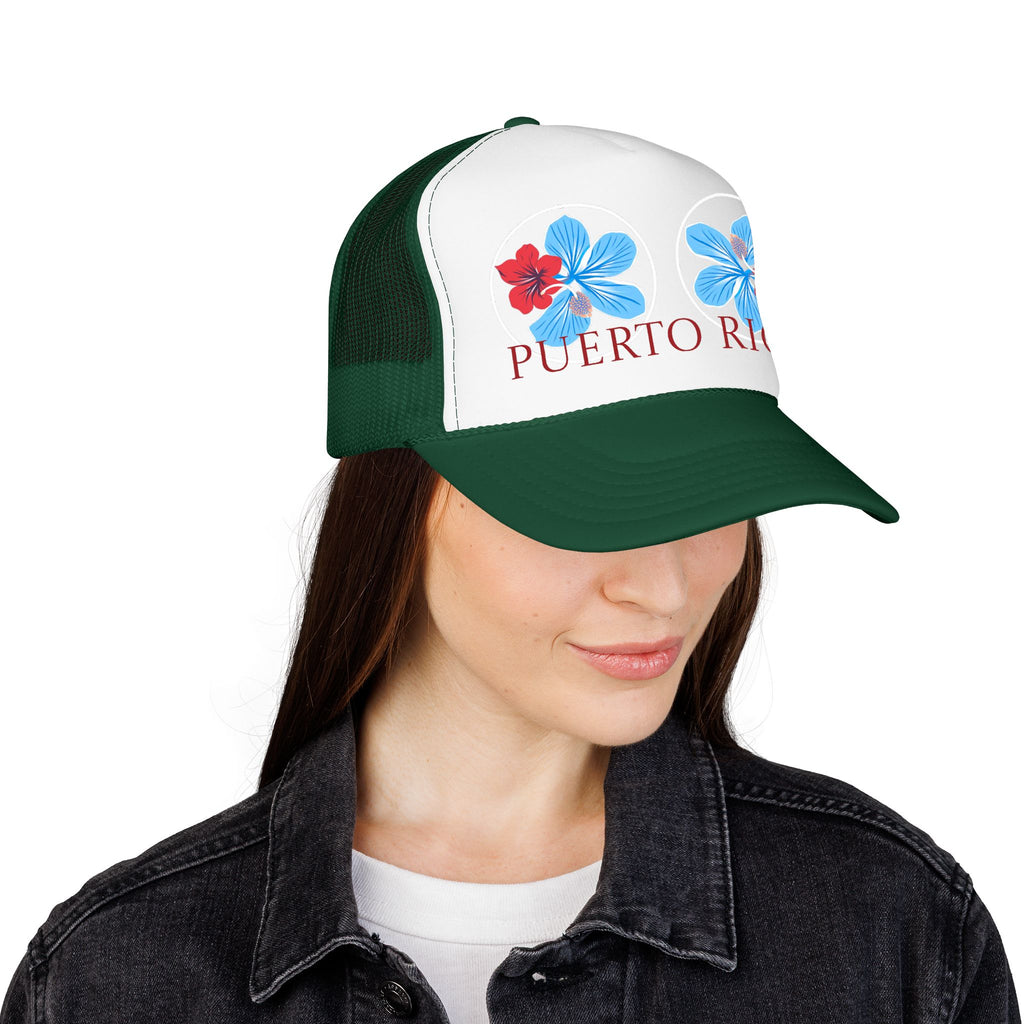 Puerto Rico Hibiscus Trucker Hat - Tropical Beach Foam Cap
