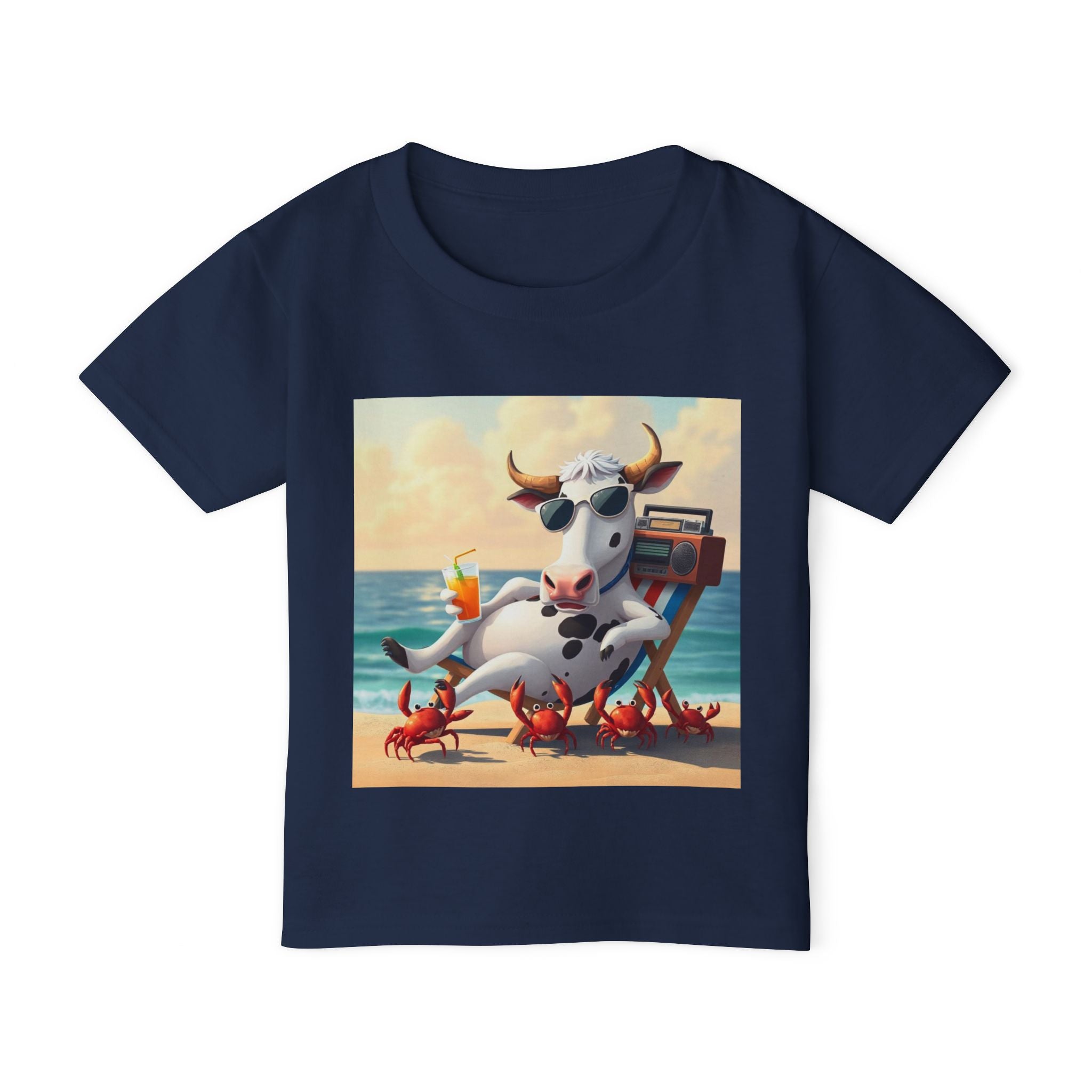 Toddler T‑Shirt — Beach Cow Relaxing with Crabs Graphic Tee