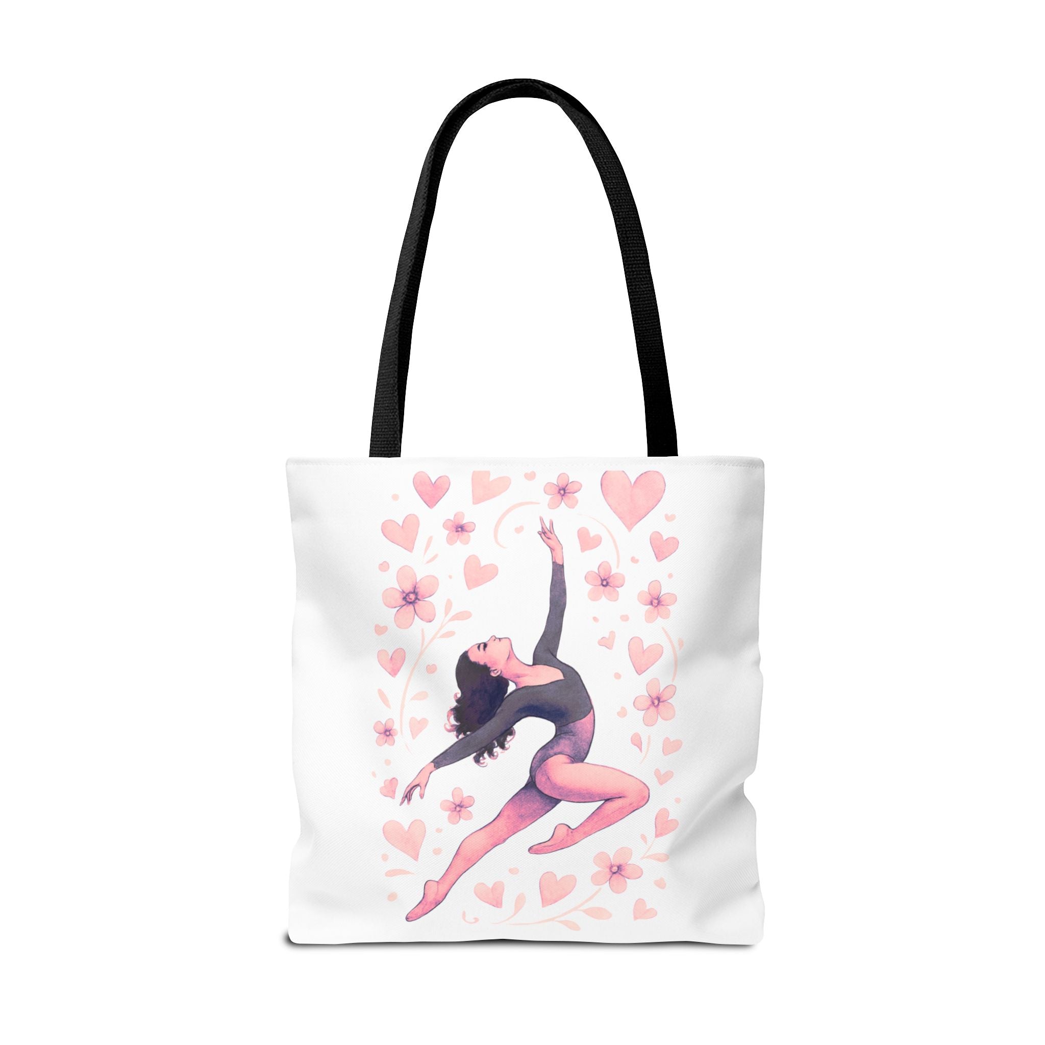 Ballet Dancer Heart Tote Bag — PINK and BLACK Floral Dance AOP Tote