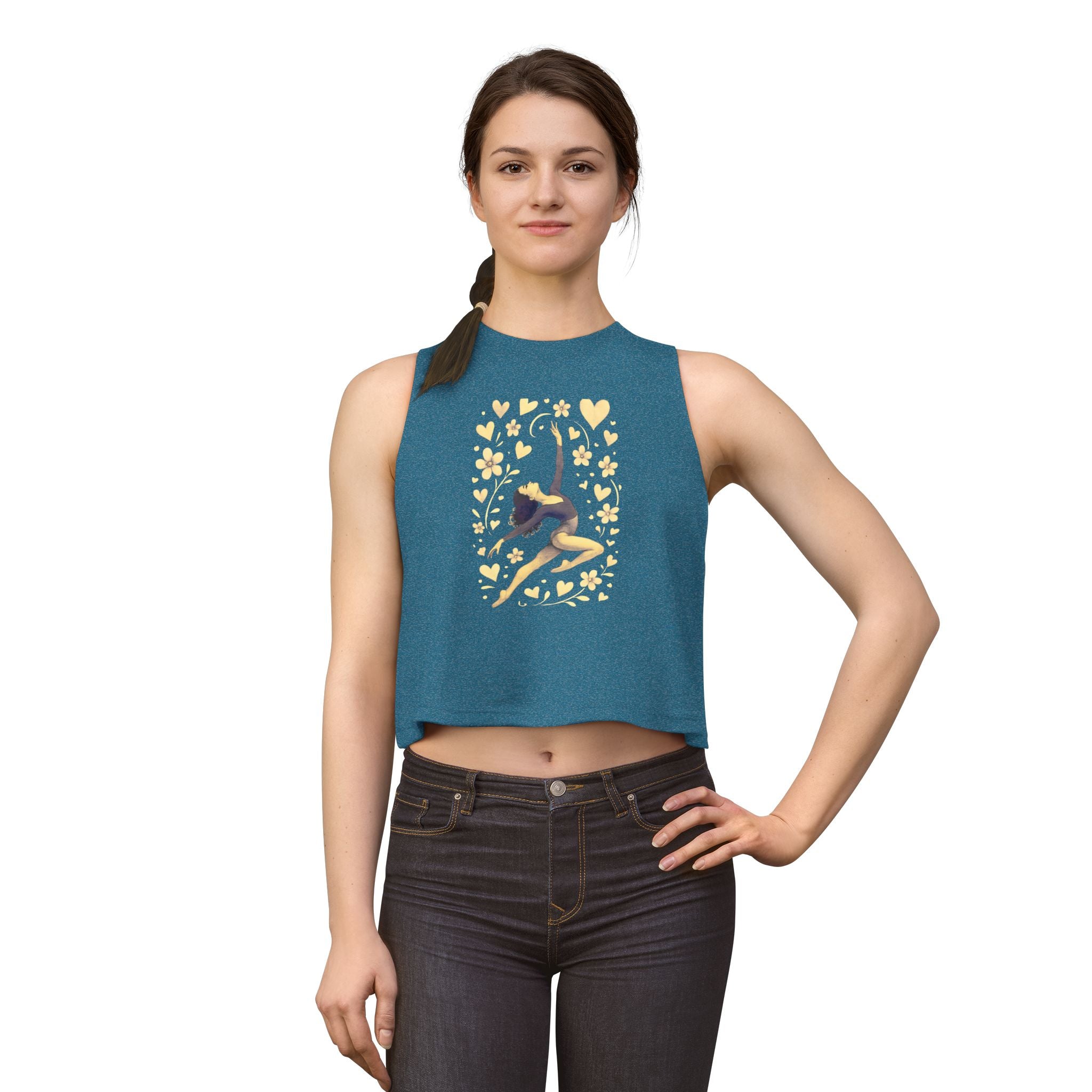 Dancer Silhouette Crop Top – Gold Hearts Ballet Tank for Women