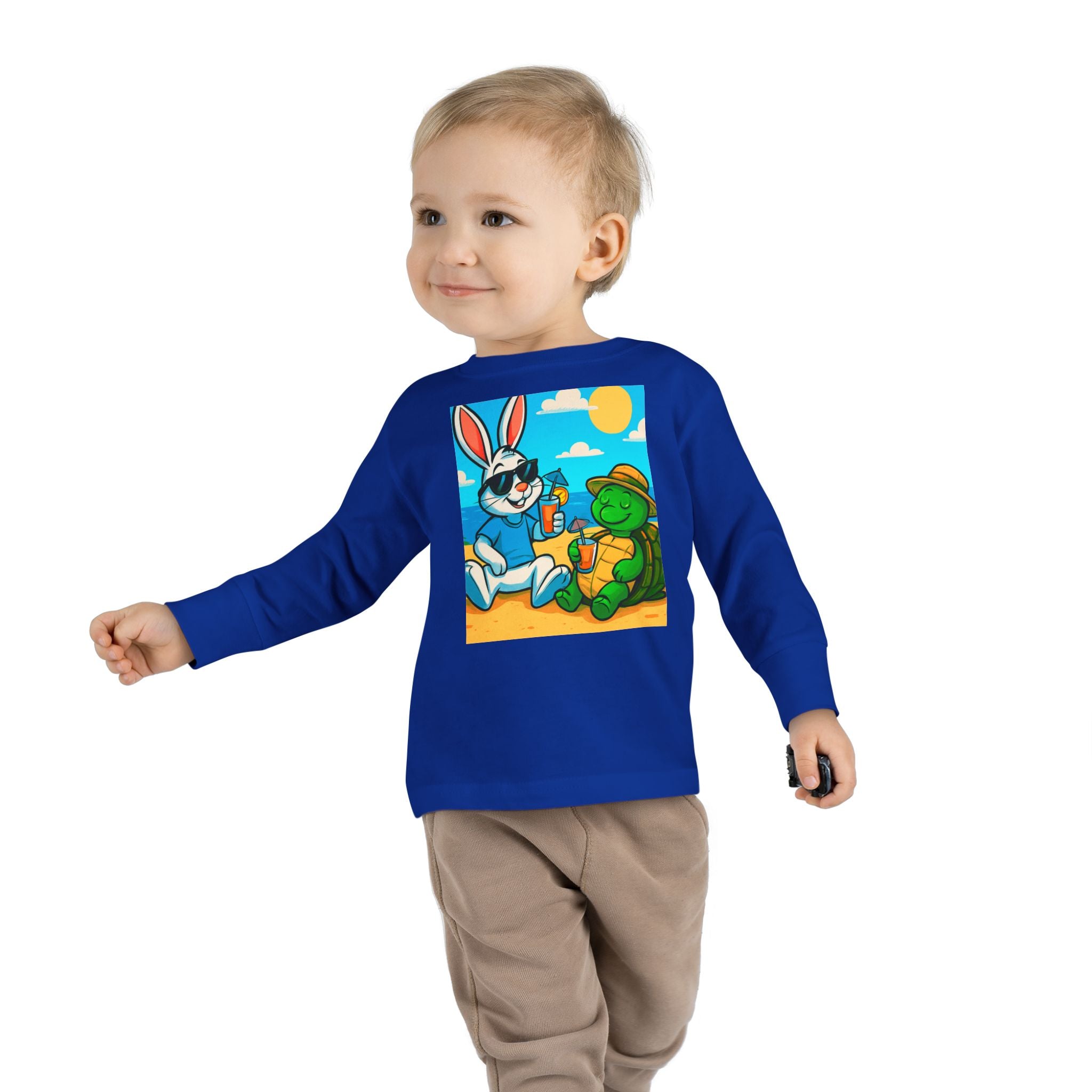 Cute Bunny & Turtle Beach Toddler Long Sleeve Tee