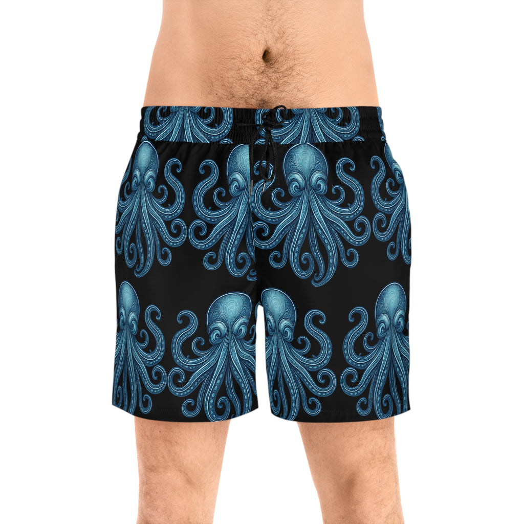 Octopus Print Swim Shorts — Mid-Length Beach Trunks 95% polyester, 5% spandex