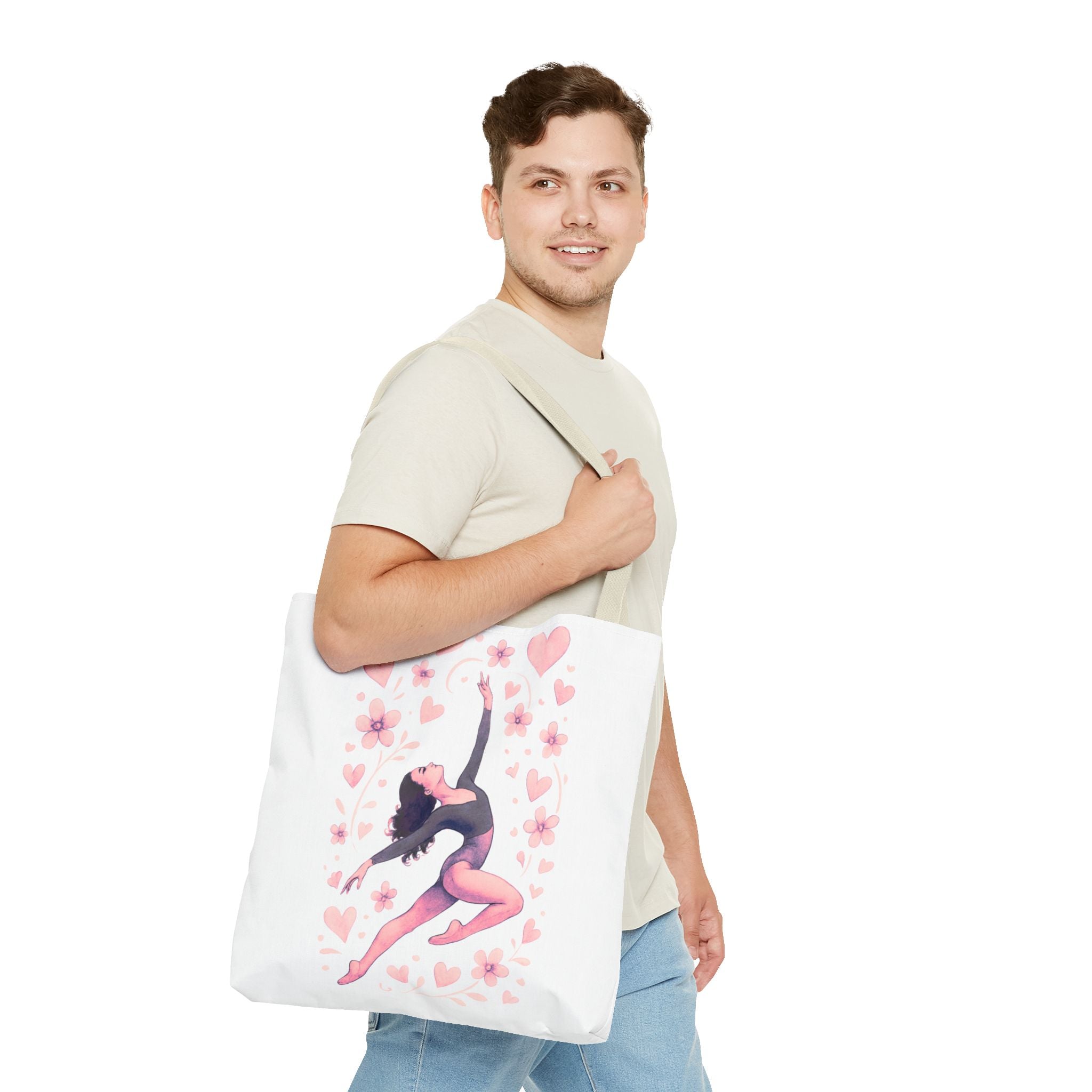 Ballet Dancer Heart Tote Bag — PINK and BLACK Floral Dance AOP Tote