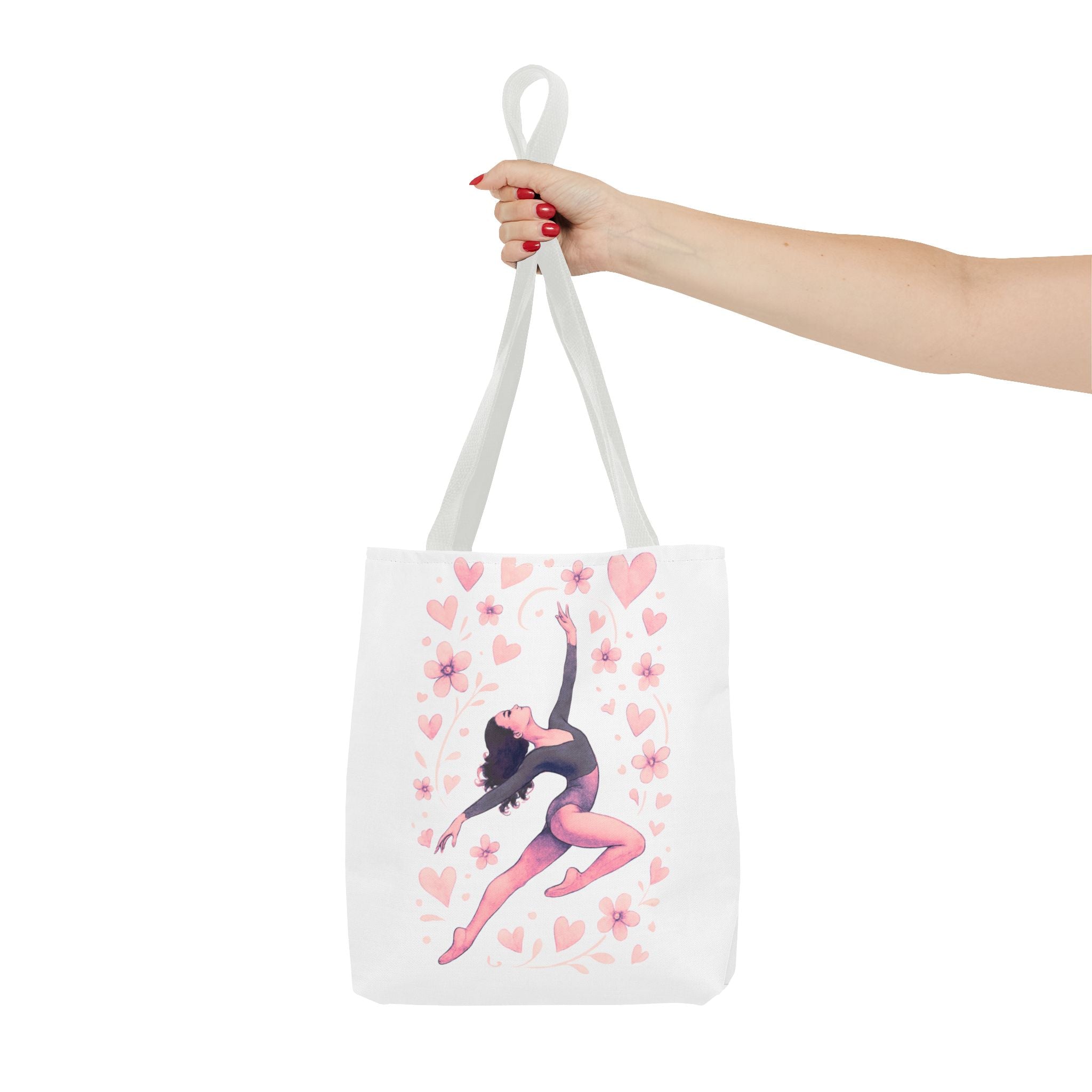 Ballet Dancer Heart Tote Bag — PINK and BLACK Floral Dance AOP Tote