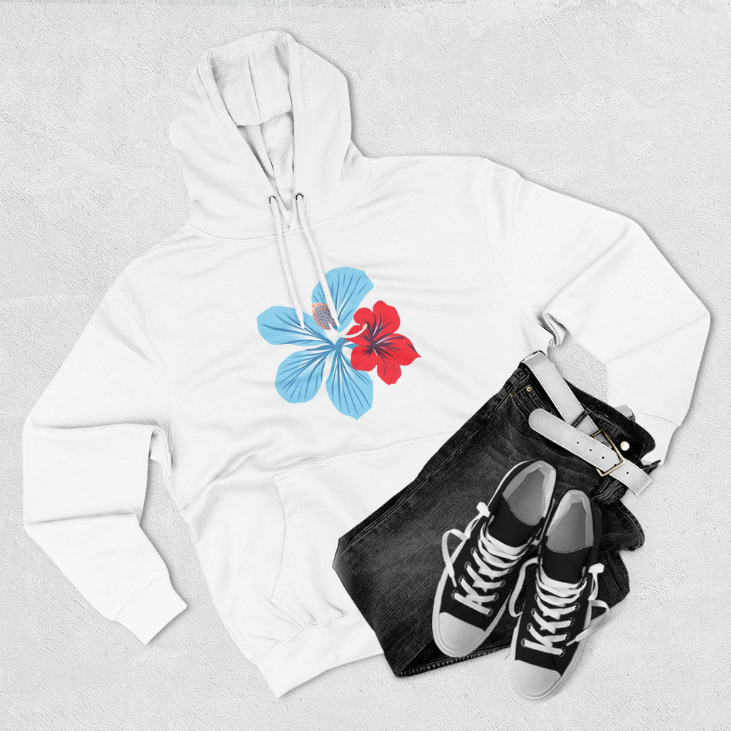 Hibiscus Floral Hoodie — "Azure" Blue & Red Flower Pullover