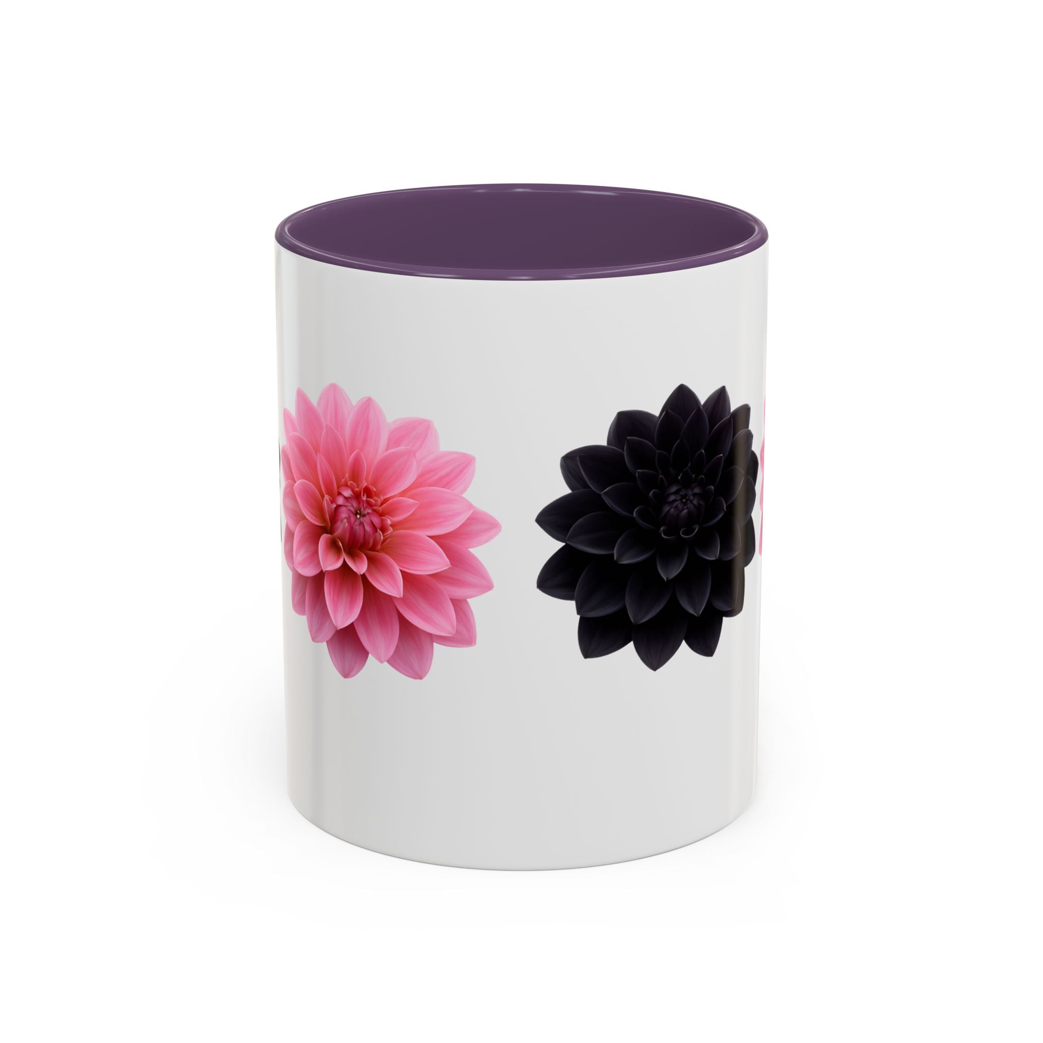 Pink & Black Dahlia Accent Coffee Mug — Floral 11/15oz Ceramic