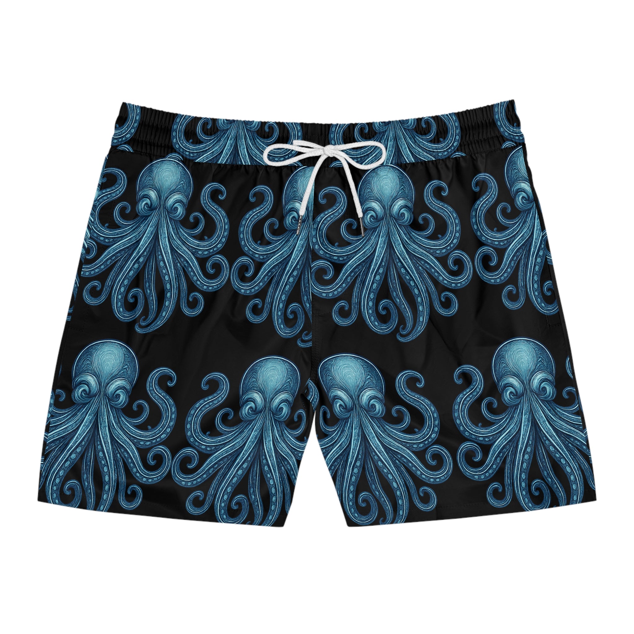 Octopus Print Swim Shorts — Mid-Length Beach Trunks 95% polyester, 5% spandex