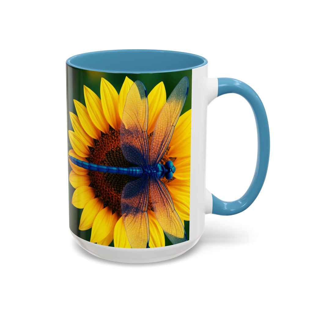 Sunflower & Dragonfly Accent Coffee Mug — Bright Floral Tea Cup (11/15oz)
