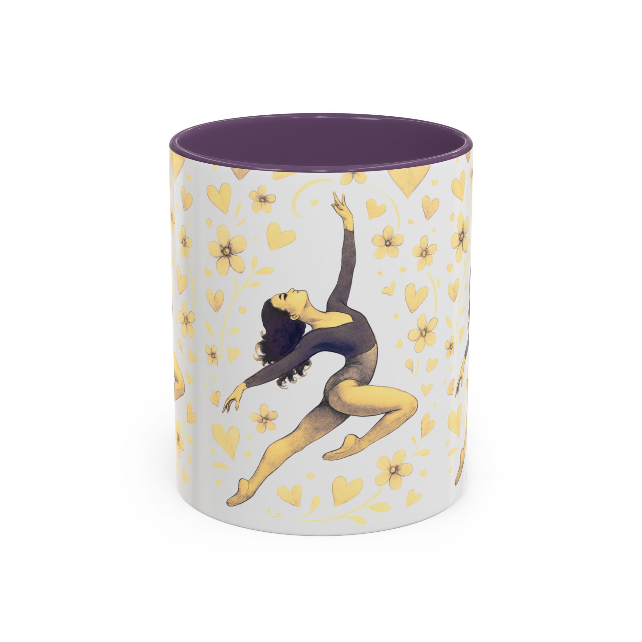 Ballet Dancer Accent Mug – Gold Hearts & Flowers Ceramic Coffee Cup (11/15oz)