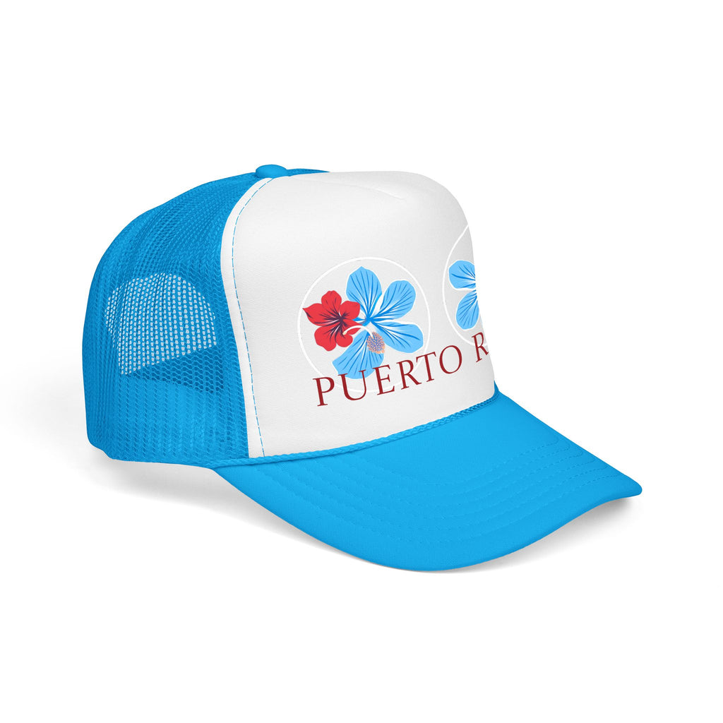 Puerto Rico Hibiscus Trucker Hat - Tropical Beach Foam Cap