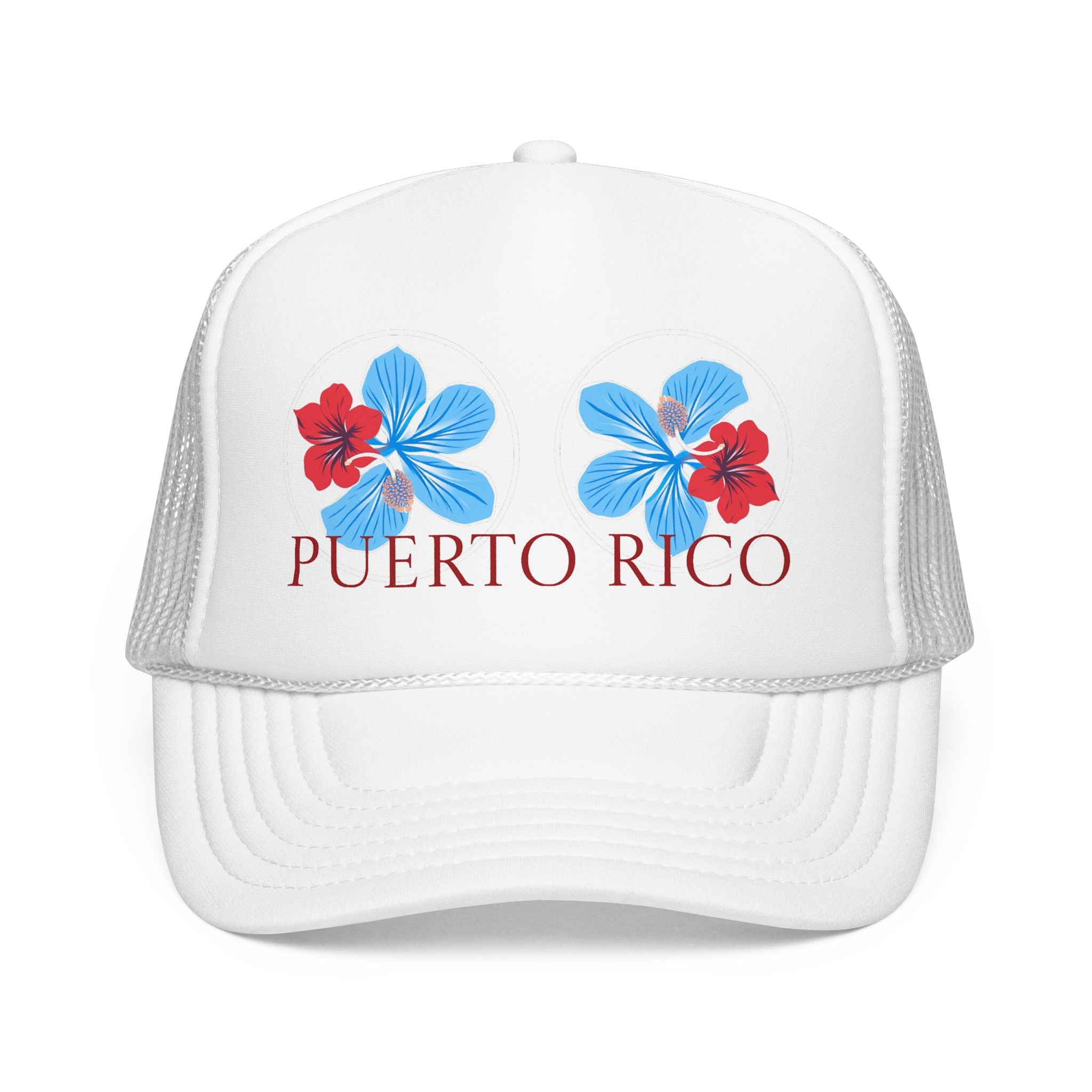 Puerto Rico Hibiscus Trucker Hat - Tropical Beach Foam Cap