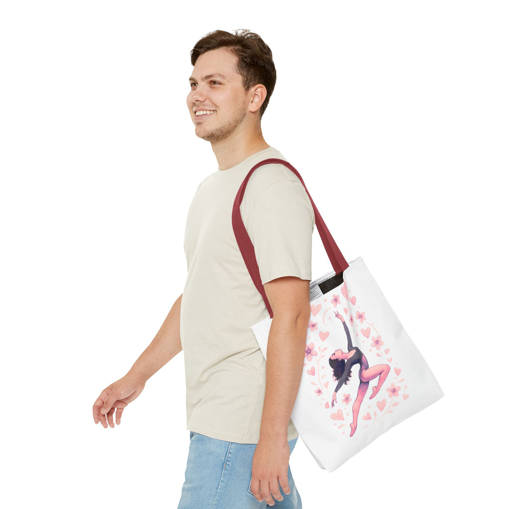 Ballet Dancer Heart Tote Bag — PINK and BLACK Floral Dance AOP Tote