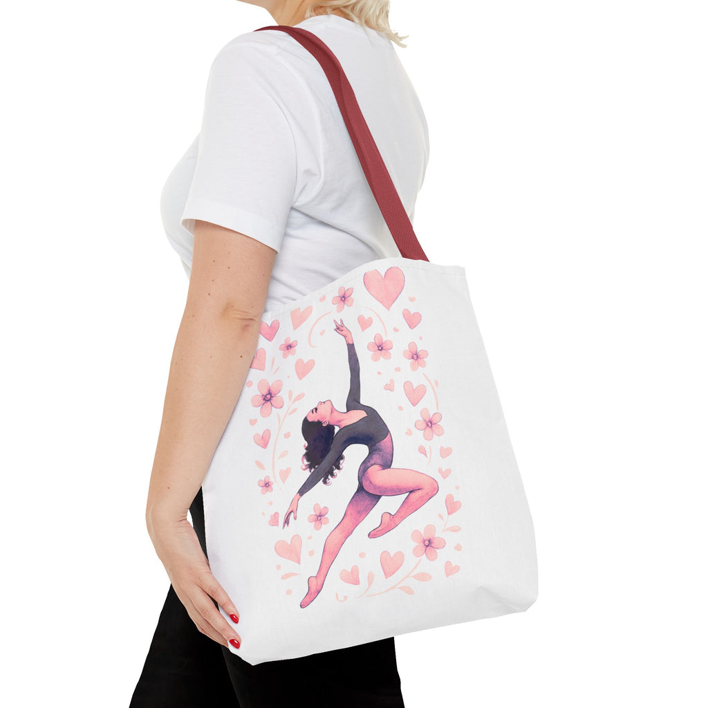 Ballet Dancer Heart Tote Bag — PINK and BLACK Floral Dance AOP Tote
