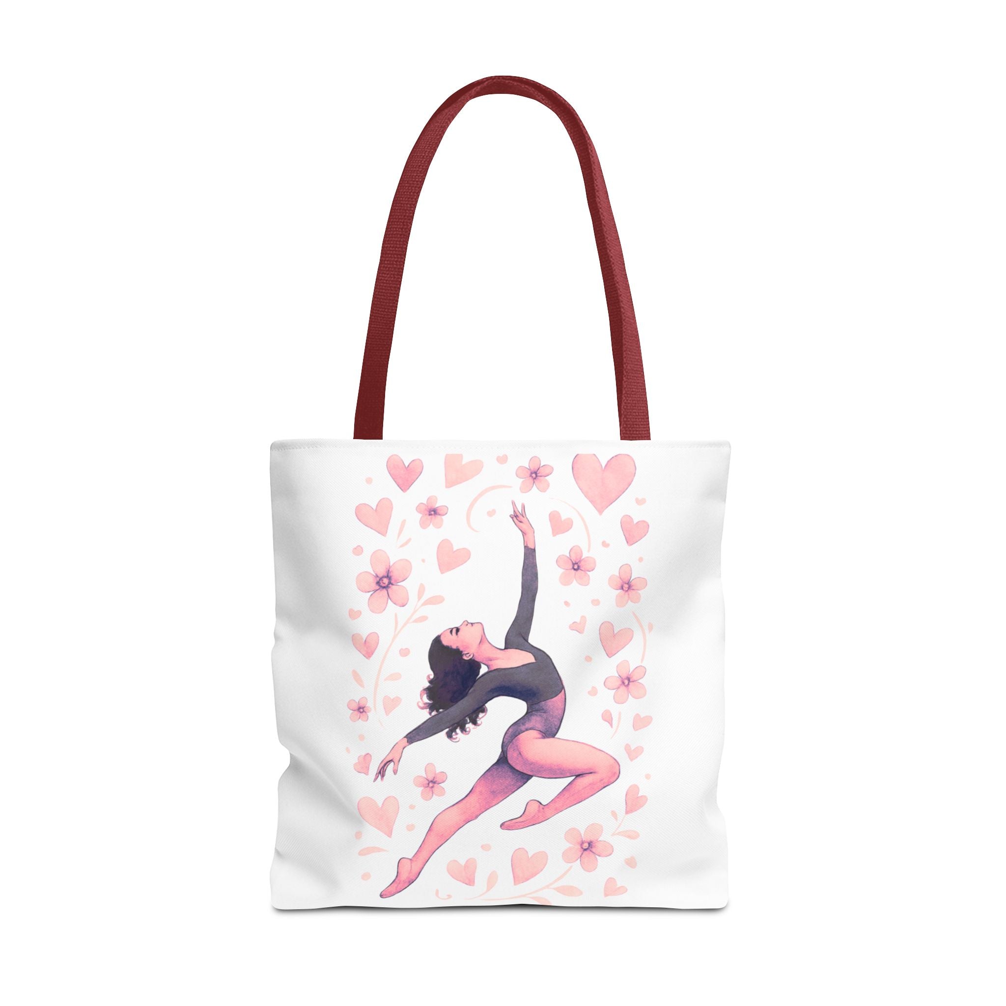 Ballet Dancer Heart Tote Bag — PINK and BLACK Floral Dance AOP Tote