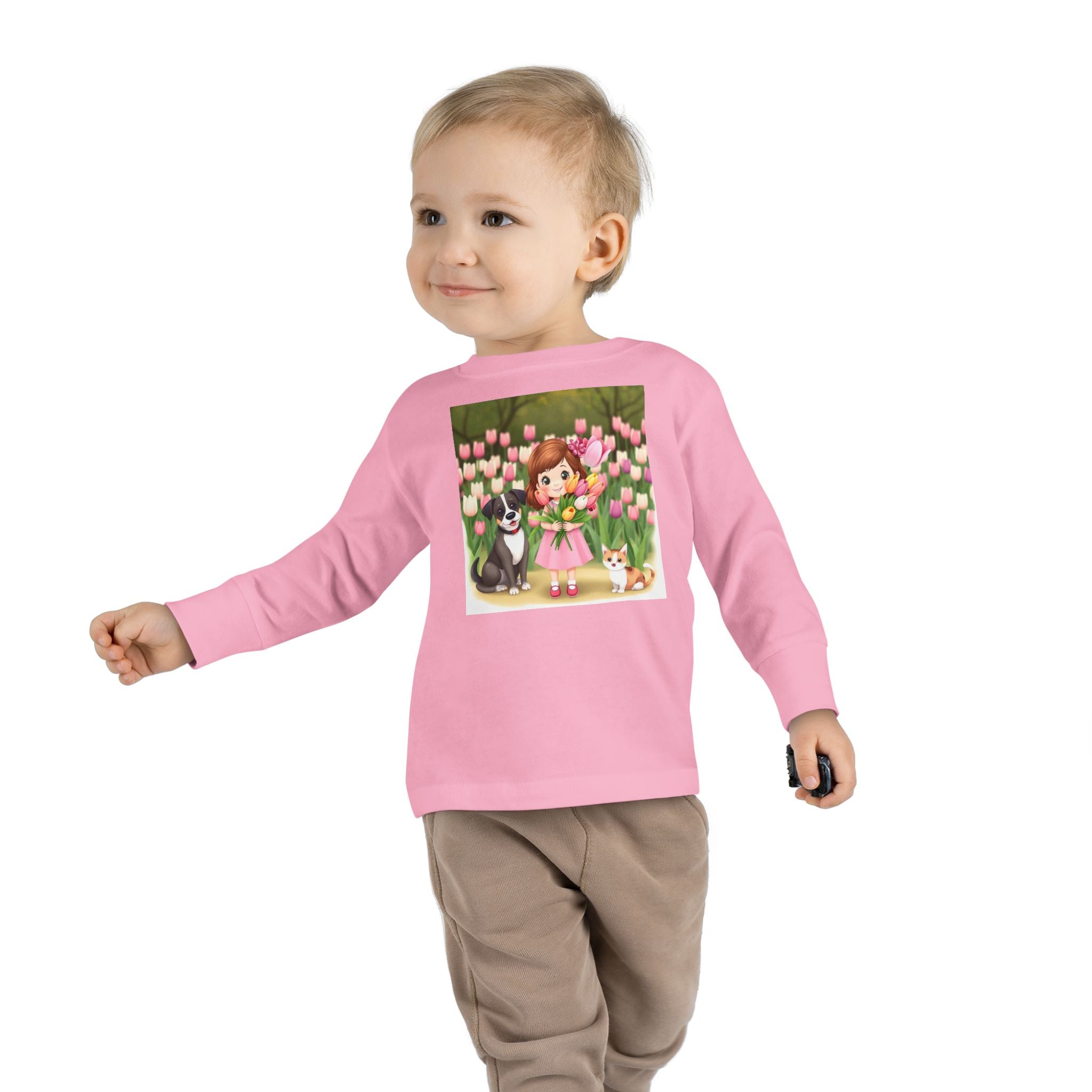 Toddler Long Sleeve Tee — Spring Cat and Dog T- Shirt