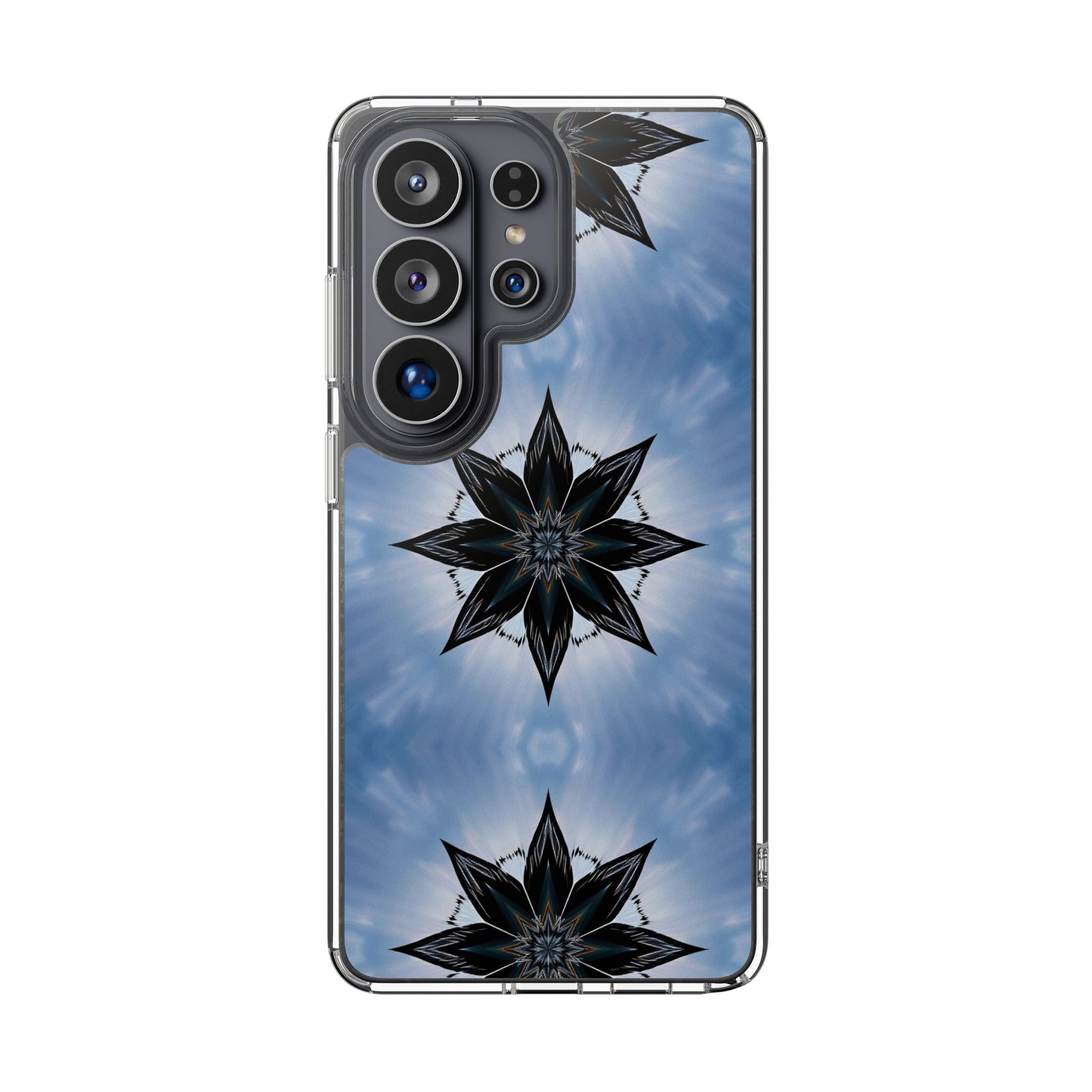 Clear Impact-Resistant Phone Case — Blue Kaleidoscope Floral Design S-26