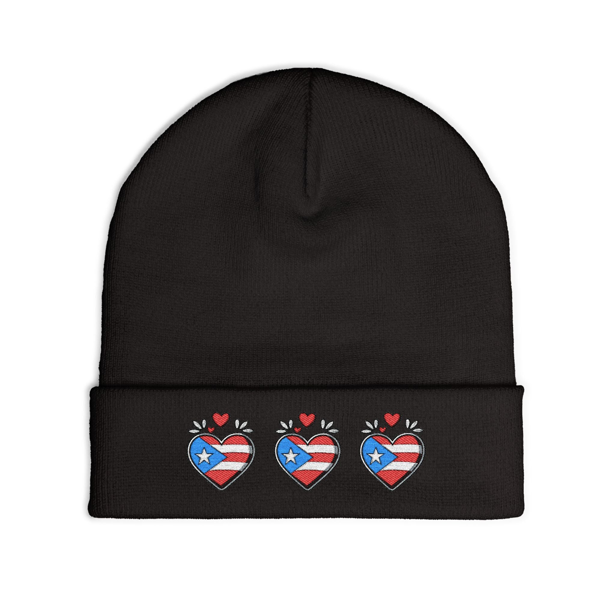 Knit Beanie (Embroidery) - Puerto Rico Flag and Heart Pride