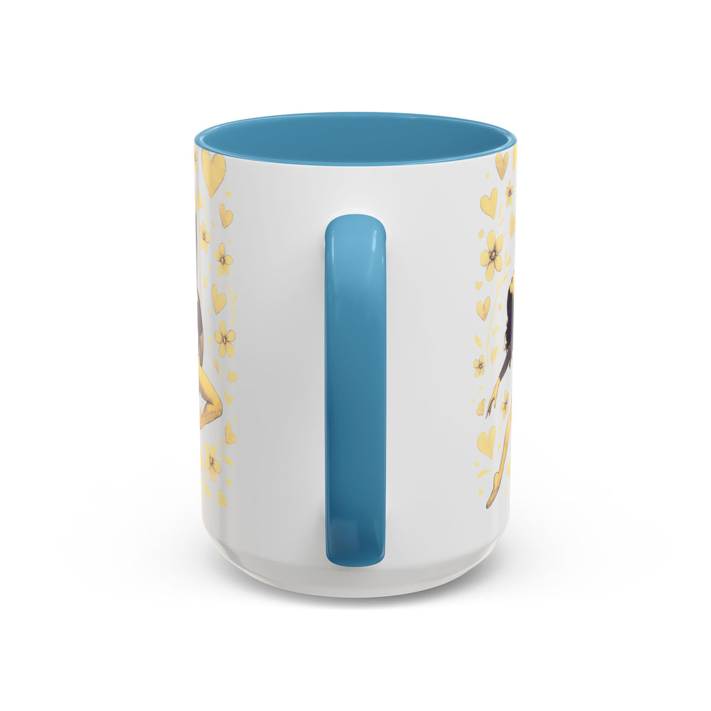 Ballet Dancer Accent Mug – Gold Hearts & Flowers Ceramic Coffee Cup (11/15oz)