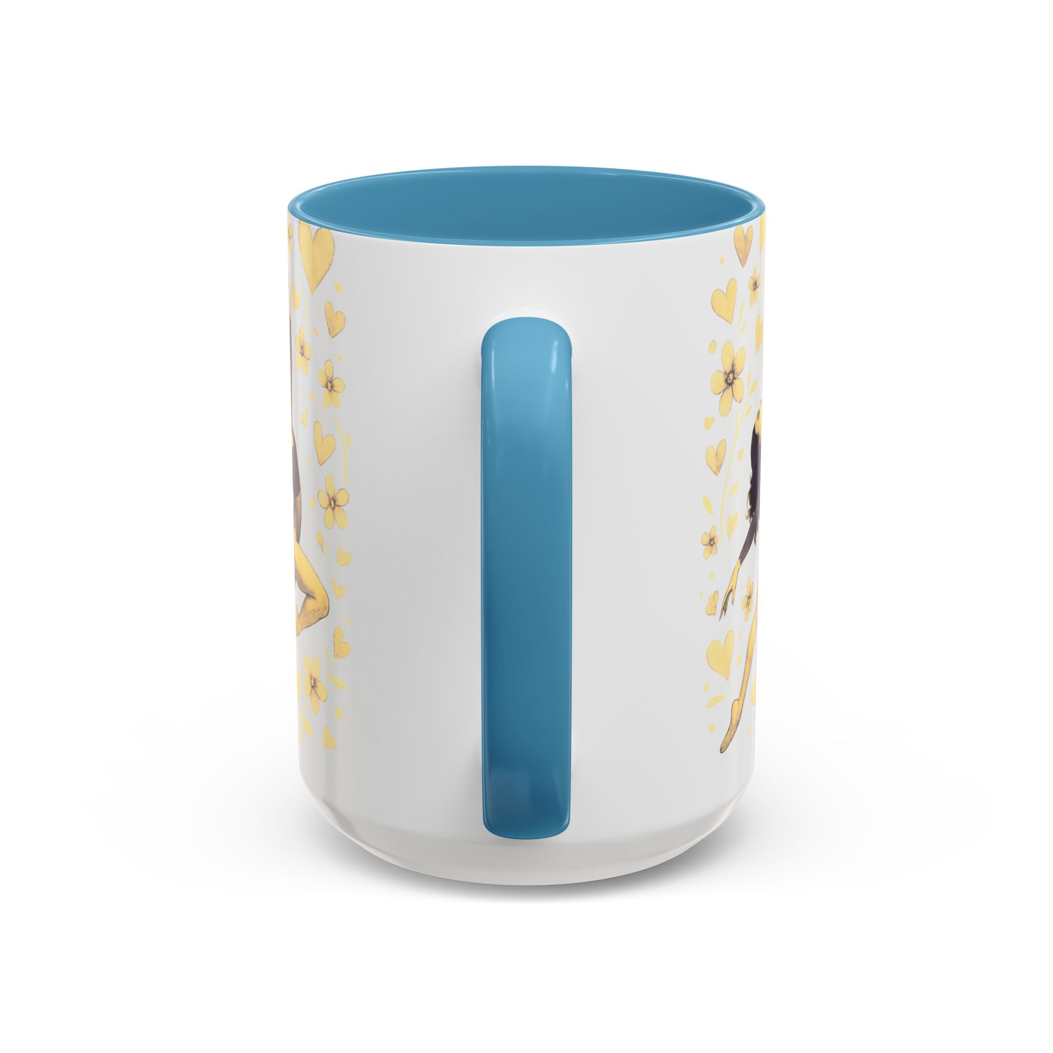 Ballet Dancer Accent Mug – Gold Hearts & Flowers Ceramic Coffee Cup (11/15oz)