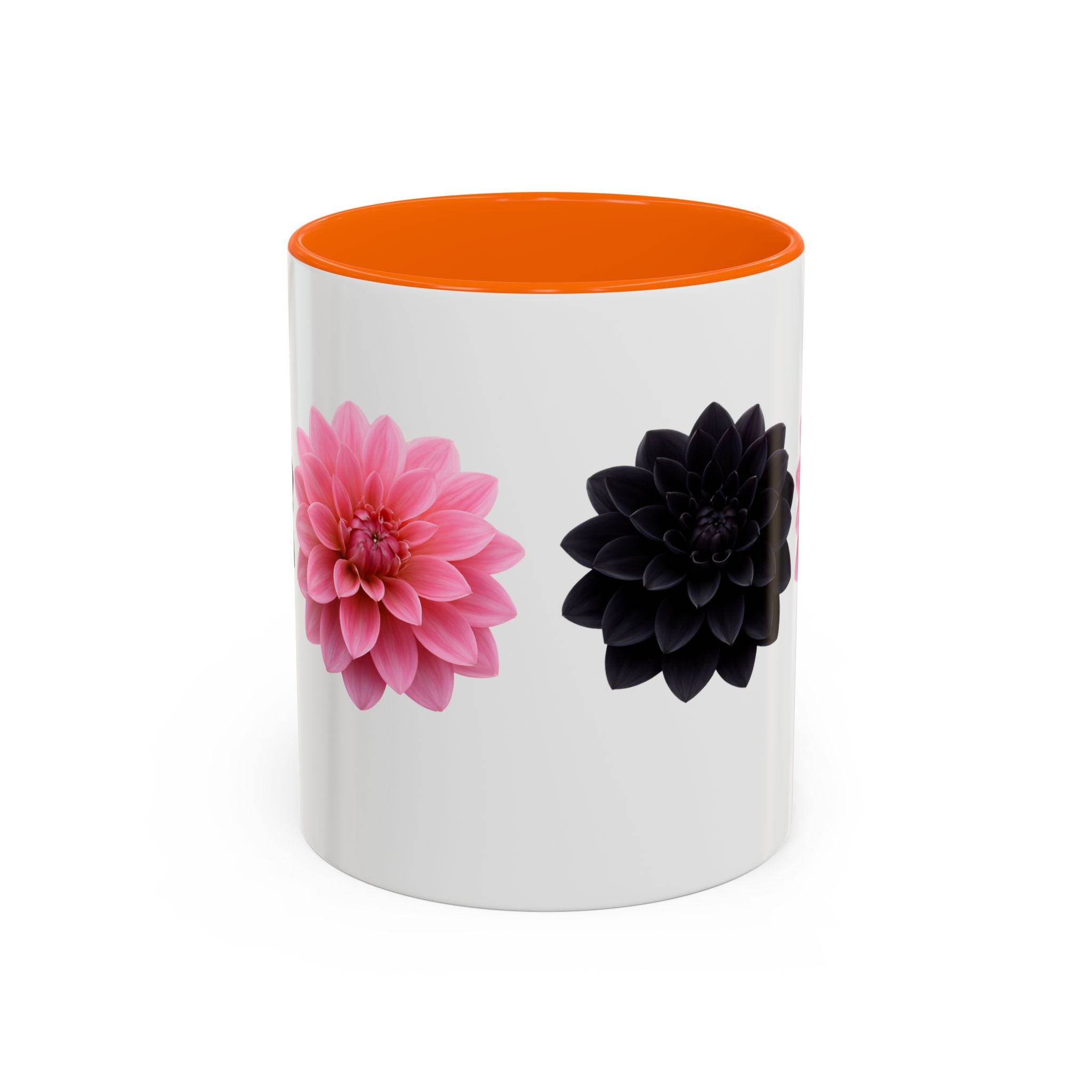Pink & Black Dahlia Accent Coffee Mug — Floral 11/15oz Ceramic