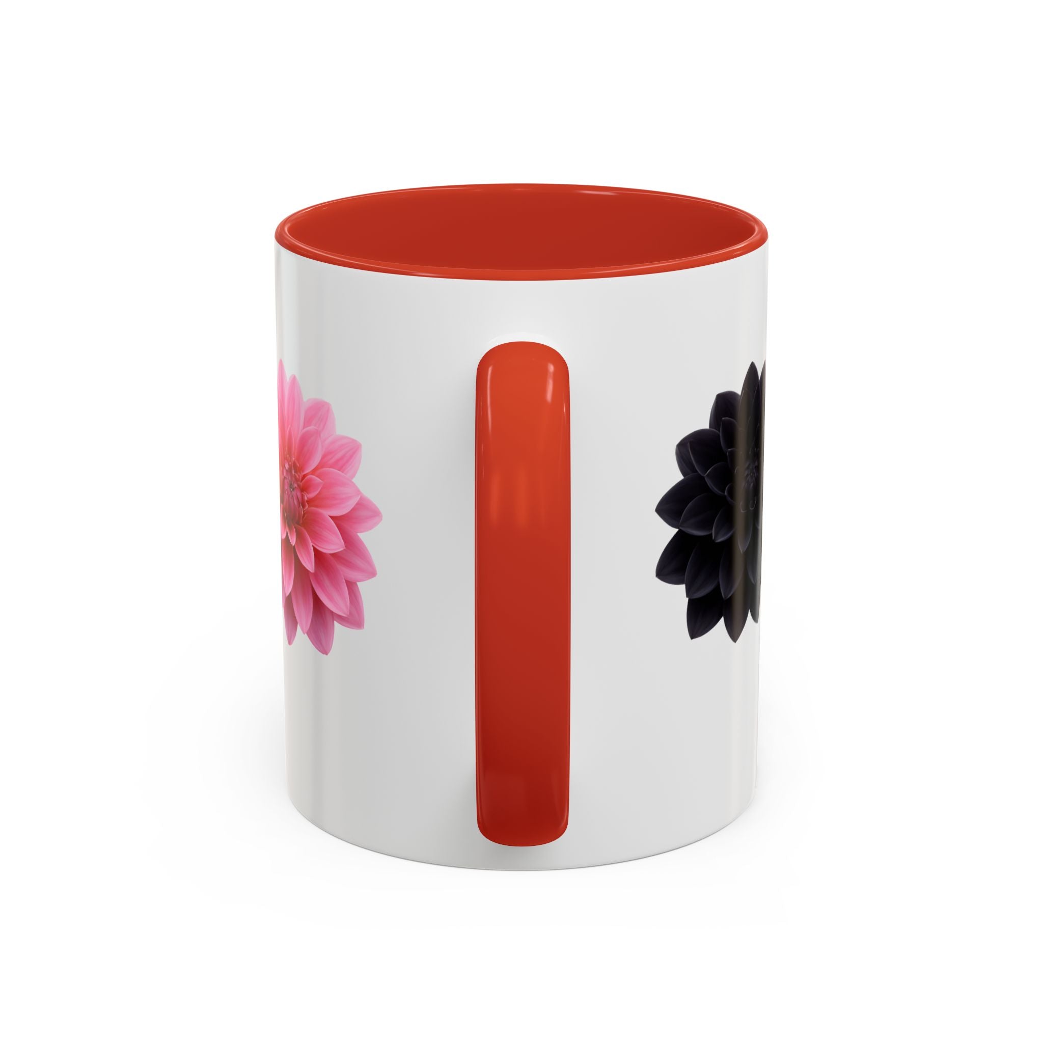Pink & Black Dahlia Accent Coffee Mug — Floral 11/15oz Ceramic