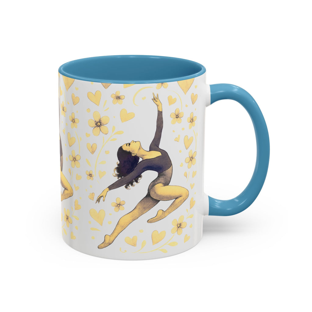 Ballet Dancer Accent Mug – Gold Hearts & Flowers Ceramic Coffee Cup (11/15oz)
