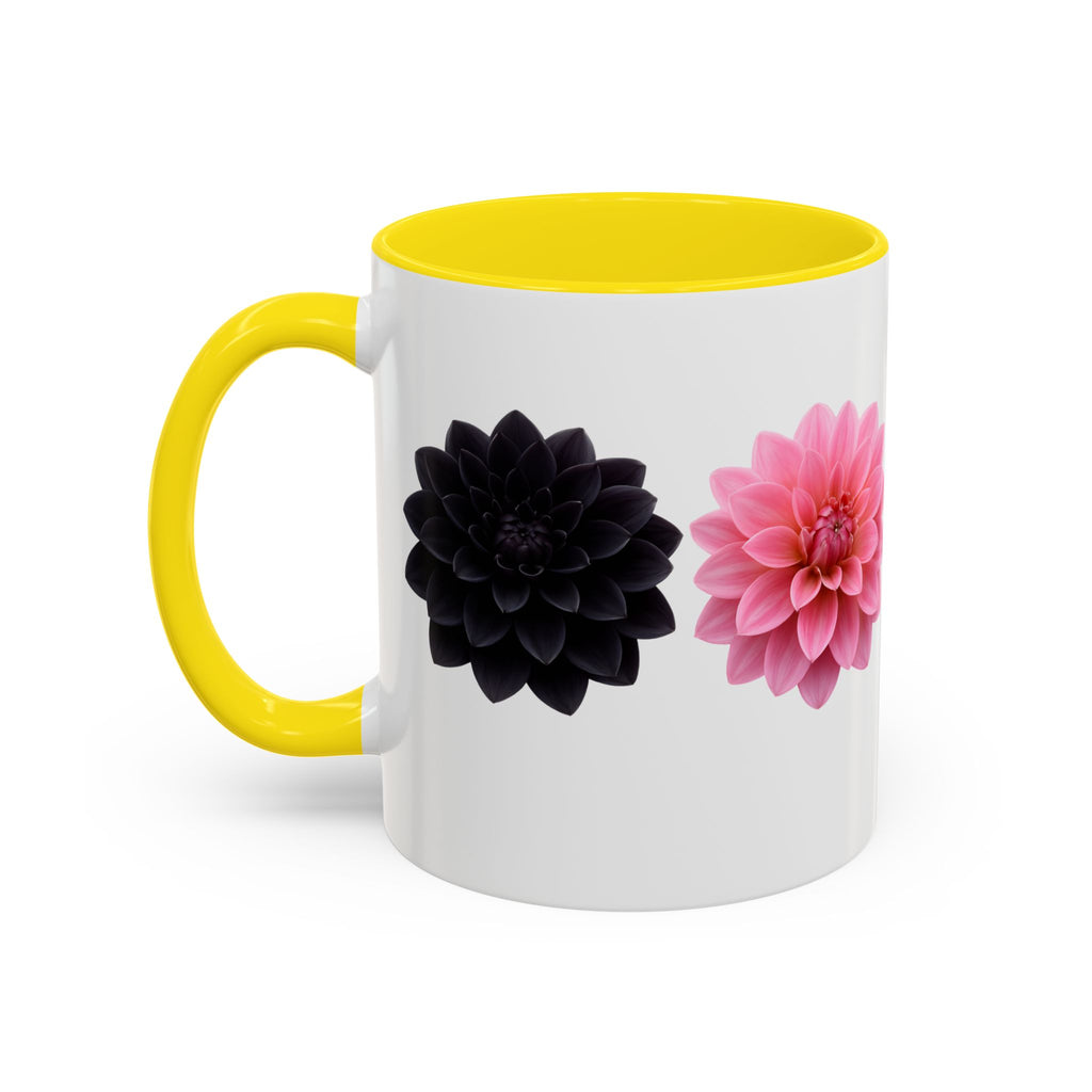 Pink & Black Dahlia Accent Coffee Mug — Floral 11/15oz Ceramic