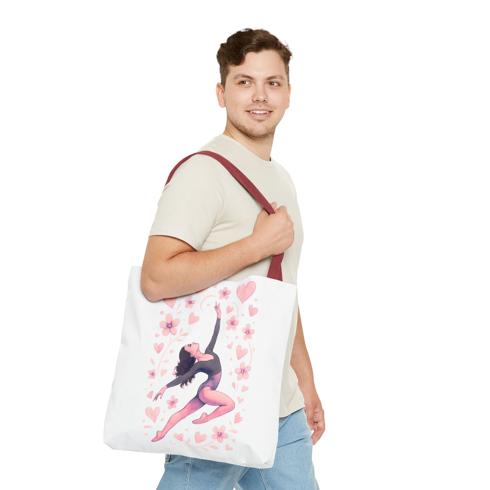 Ballet Dancer Heart Tote Bag — PINK and BLACK Floral Dance AOP Tote