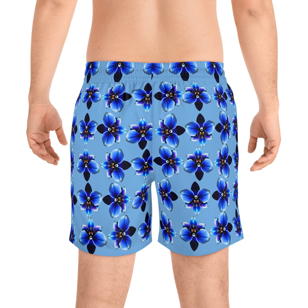Blue Orchid Swim Shorts — Men's Mid-Length Beach Trunks 95% polyester, 5% spandex