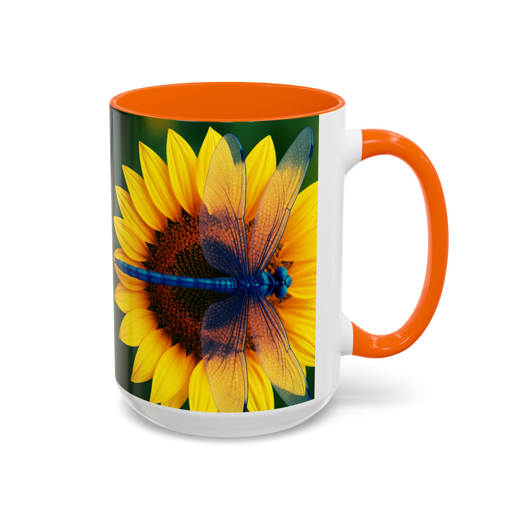 Sunflower & Dragonfly Accent Coffee Mug — Bright Floral Tea Cup (11/15oz)
