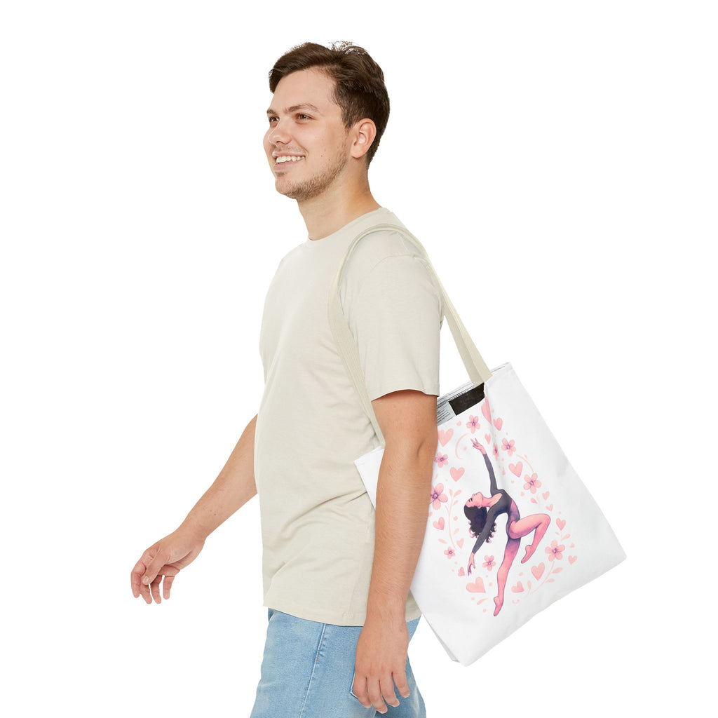 Ballet Dancer Heart Tote Bag — PINK and BLACK Floral Dance AOP Tote