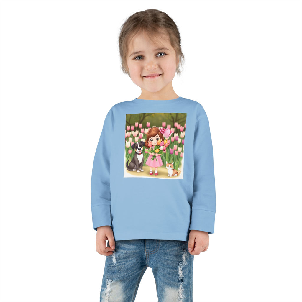 Toddler Long Sleeve Tee — Spring Cat and Dog T- Shirt
