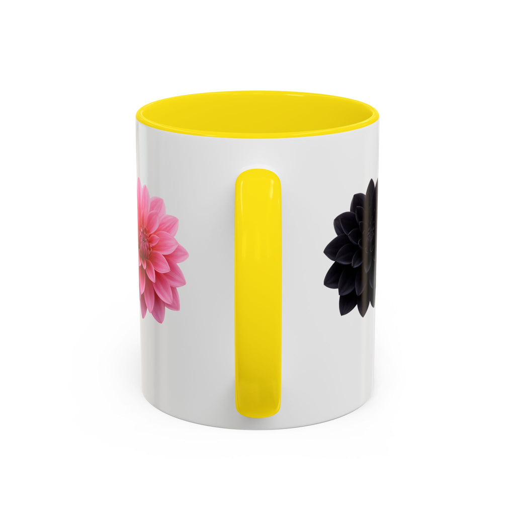 Pink & Black Dahlia Accent Coffee Mug — Floral 11/15oz Ceramic
