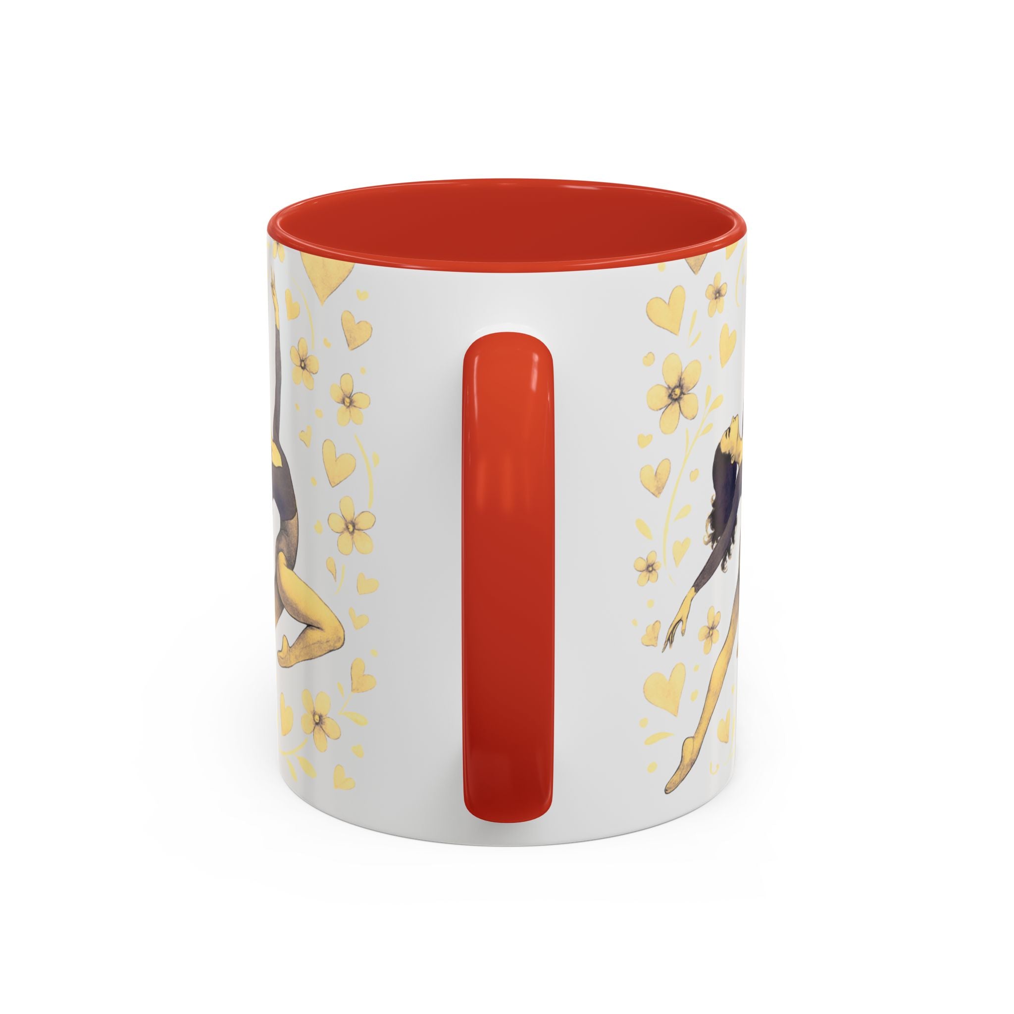 Ballet Dancer Accent Mug – Gold Hearts & Flowers Ceramic Coffee Cup (11/15oz)