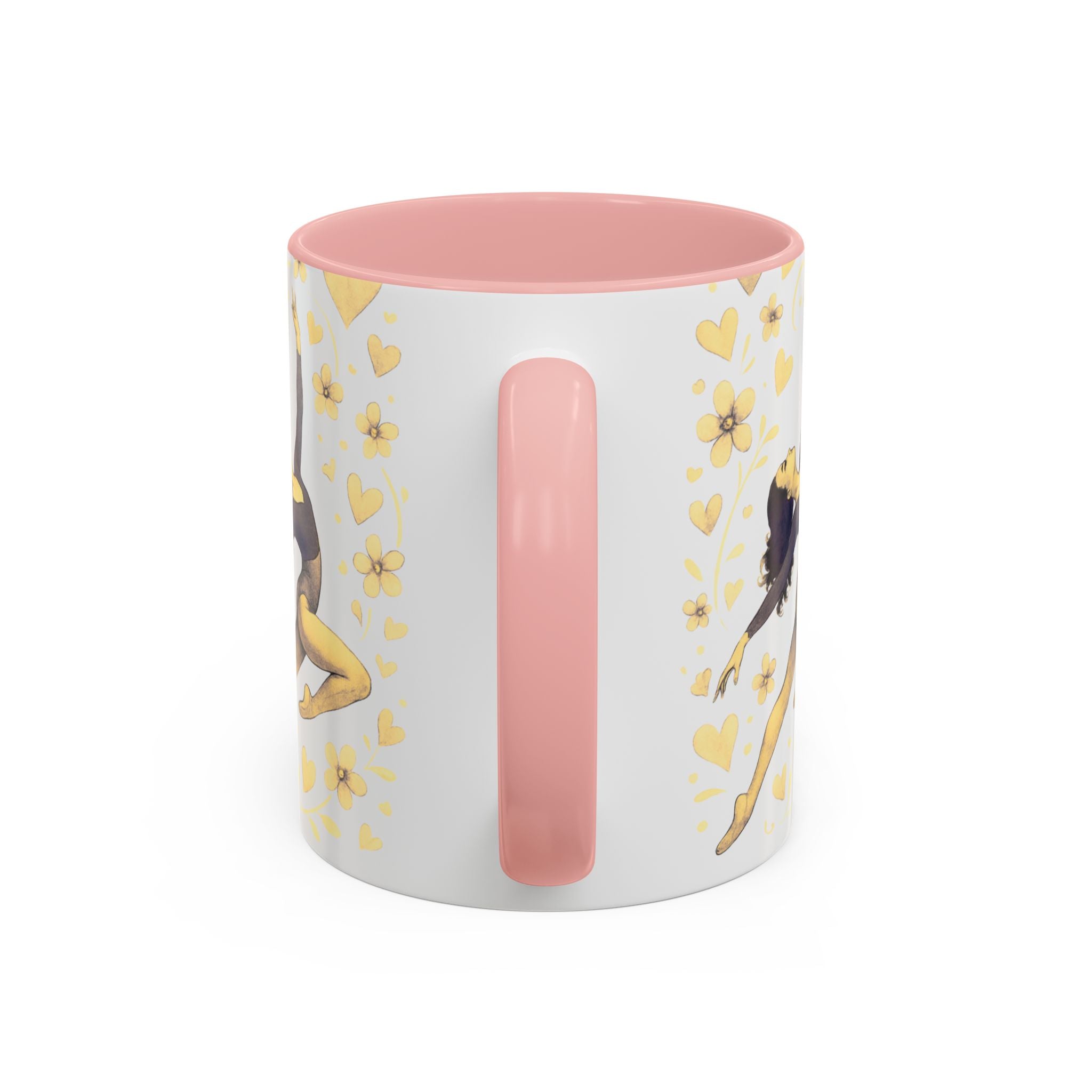 Ballet Dancer Accent Mug – Gold Hearts & Flowers Ceramic Coffee Cup (11/15oz)