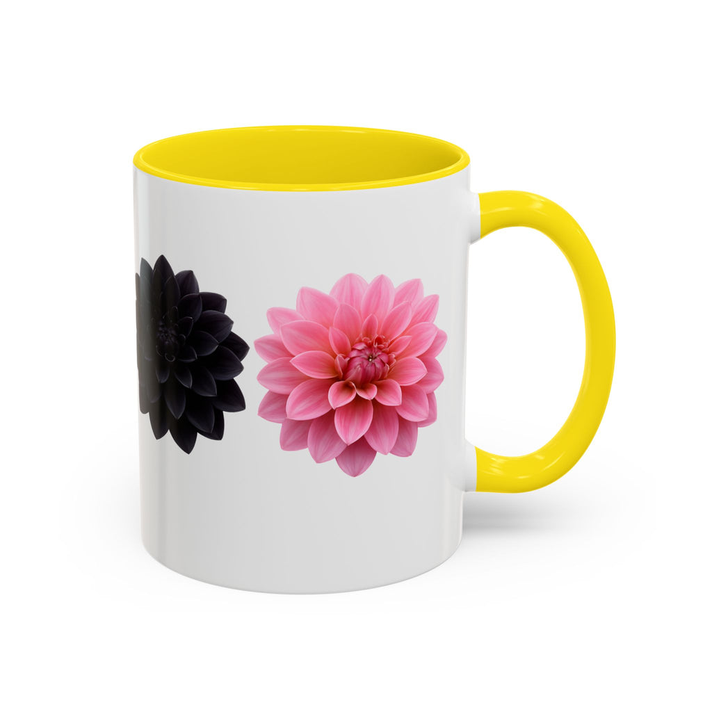 Pink & Black Dahlia Accent Coffee Mug — Floral 11/15oz Ceramic