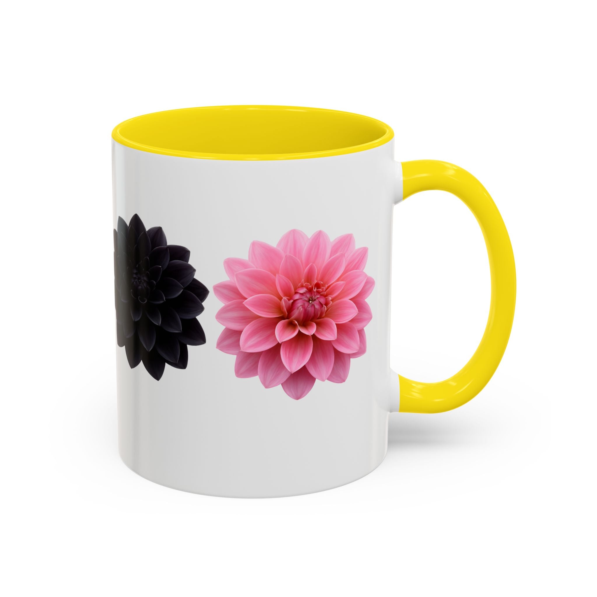 Pink & Black Dahlia Accent Coffee Mug — Floral 11/15oz Ceramic