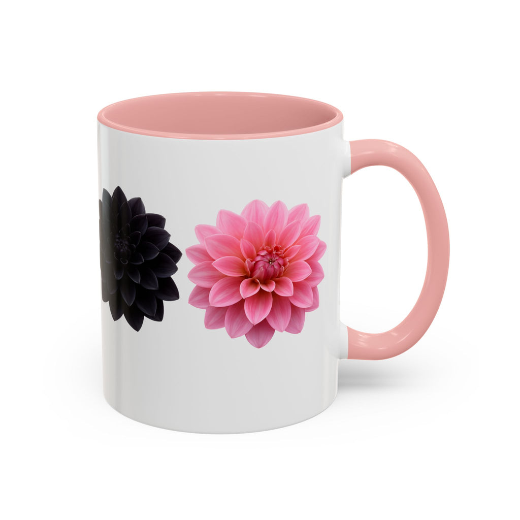 Pink & Black Dahlia Accent Coffee Mug — Floral 11/15oz Ceramic