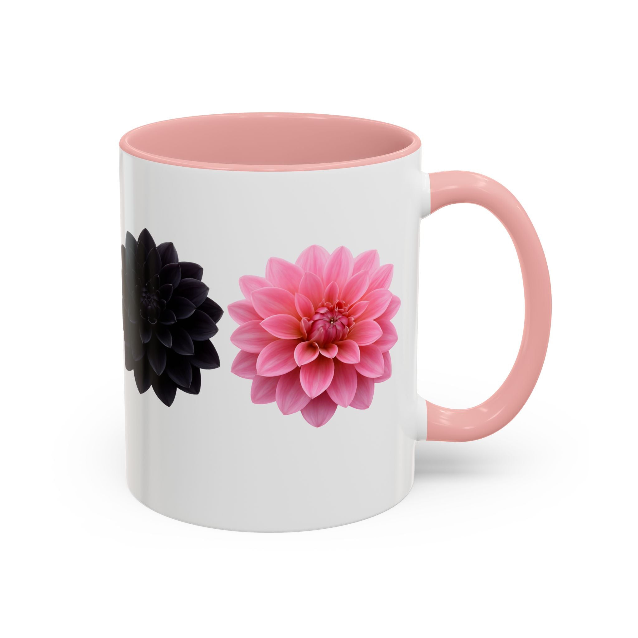 Pink & Black Dahlia Accent Coffee Mug — Floral 11/15oz Ceramic