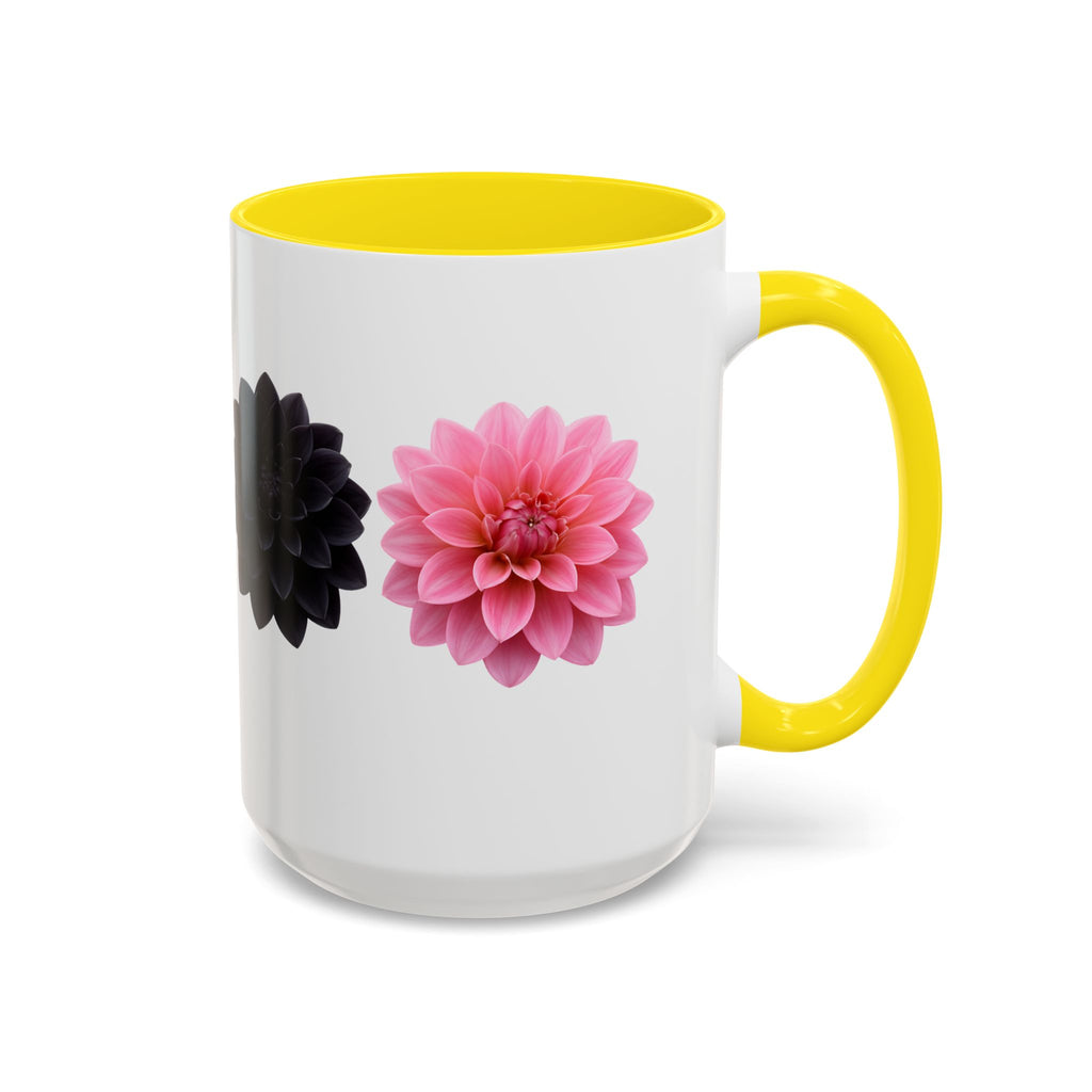Pink & Black Dahlia Accent Coffee Mug — Floral 11/15oz Ceramic