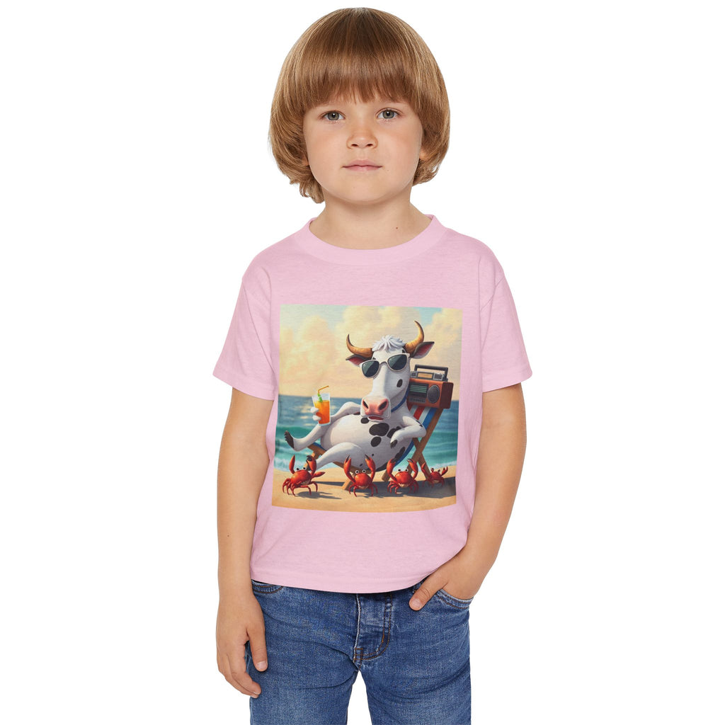 Toddler T‑Shirt — Beach Cow Relaxing with Crabs Graphic Tee