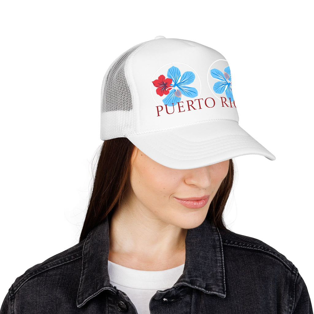 Puerto Rico Hibiscus Trucker Hat - Tropical Beach Foam Cap