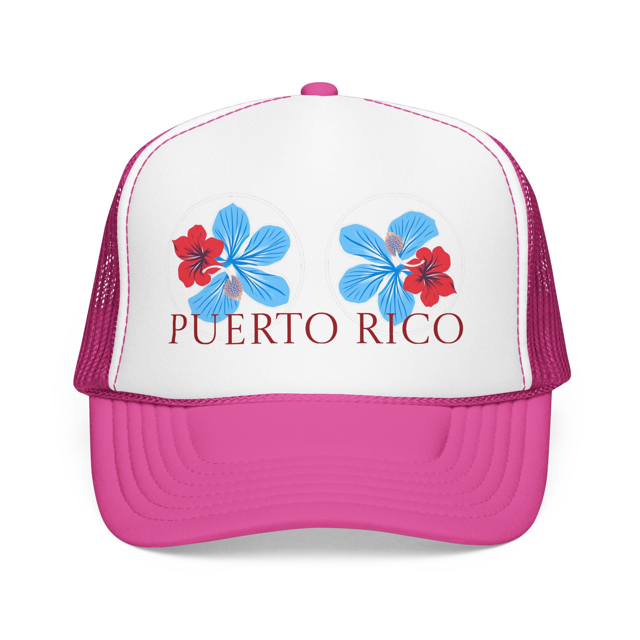 Puerto Rico Hibiscus Trucker Hat - Tropical Beach Foam Cap