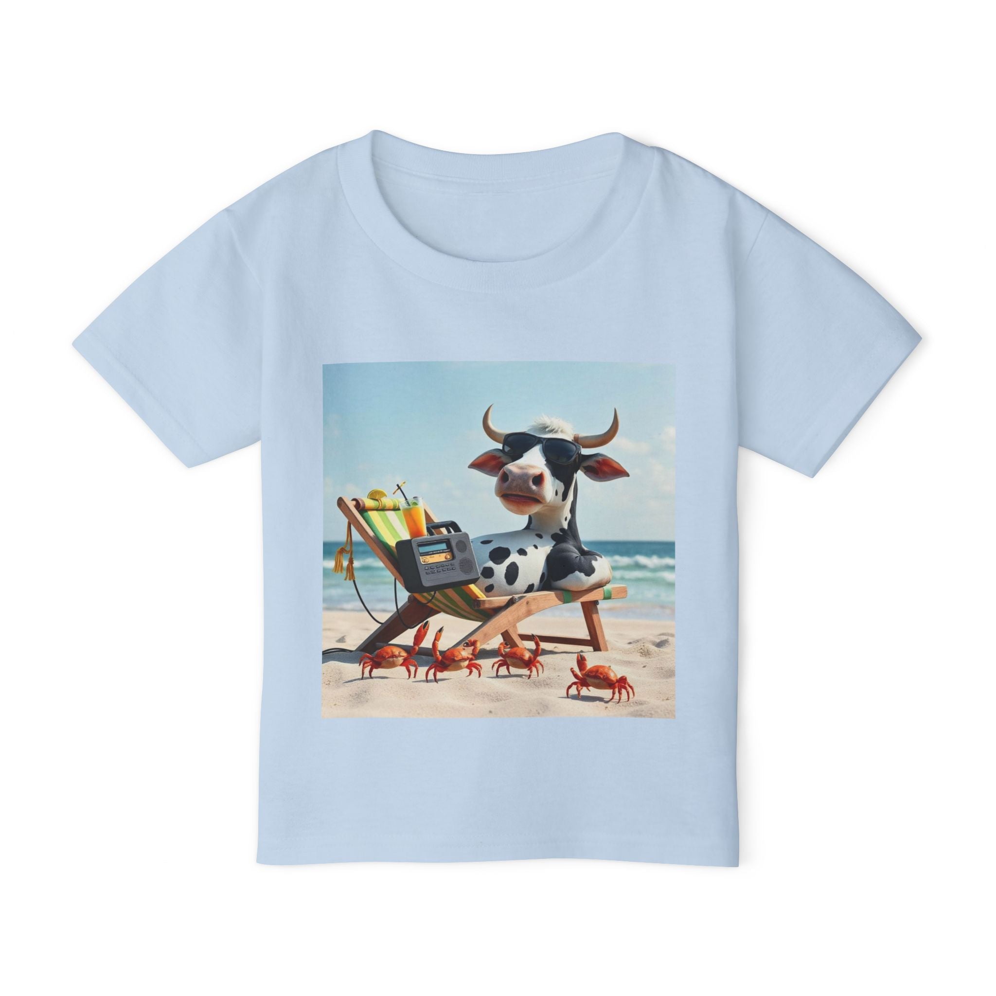 Beach Cow Toddler T‑Shirt — Cute Cow on Beach with Crabs Kids Tee