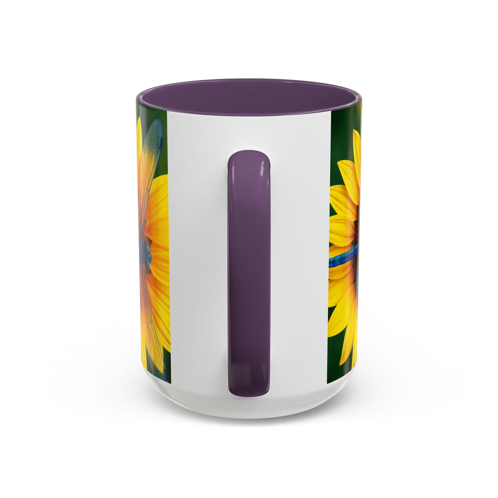 Sunflower & Dragonfly Accent Coffee Mug — Bright Floral Tea Cup (11/15oz)