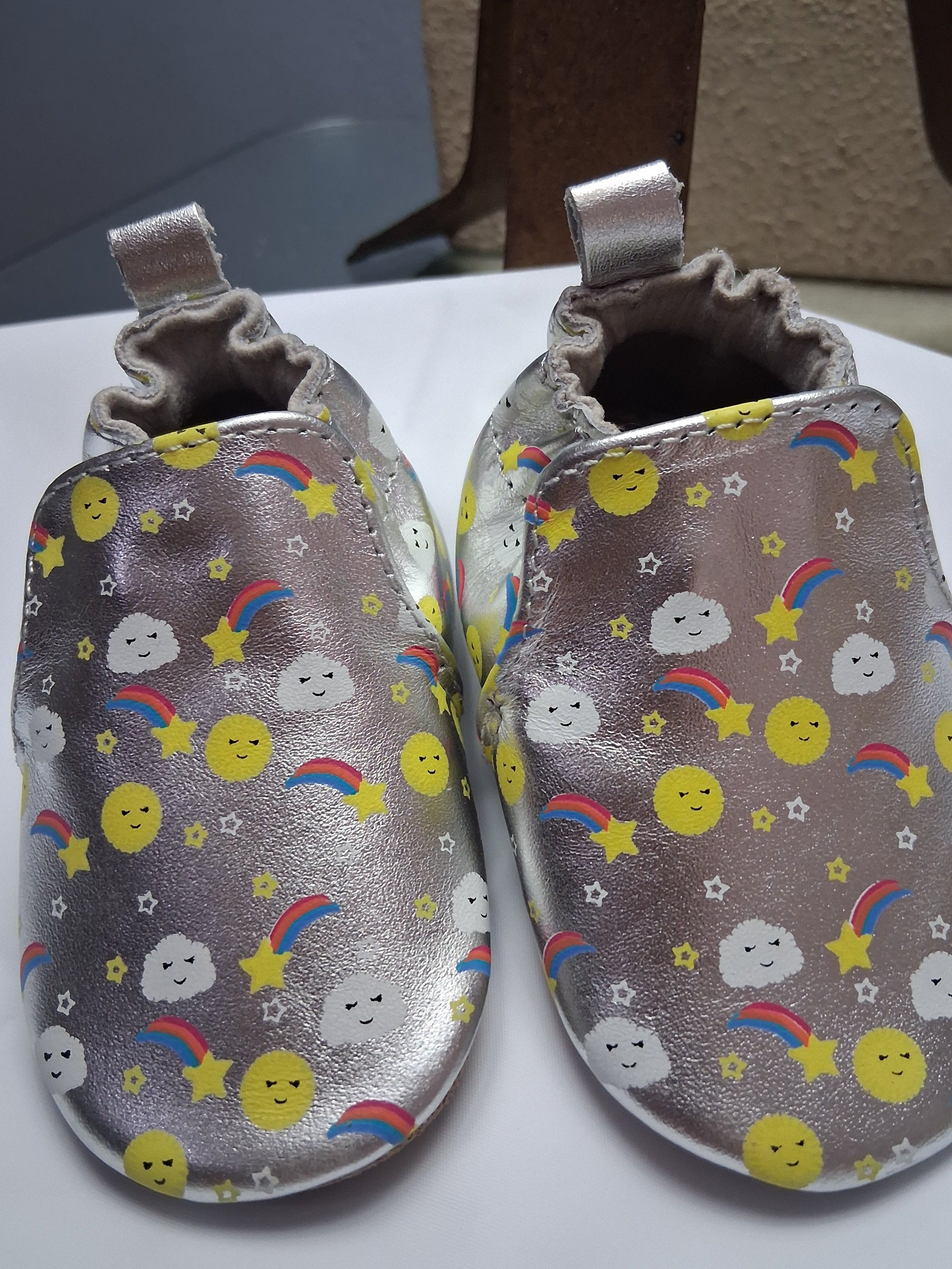 Baby Soft Soled Silver - Rainbow 0-6 months