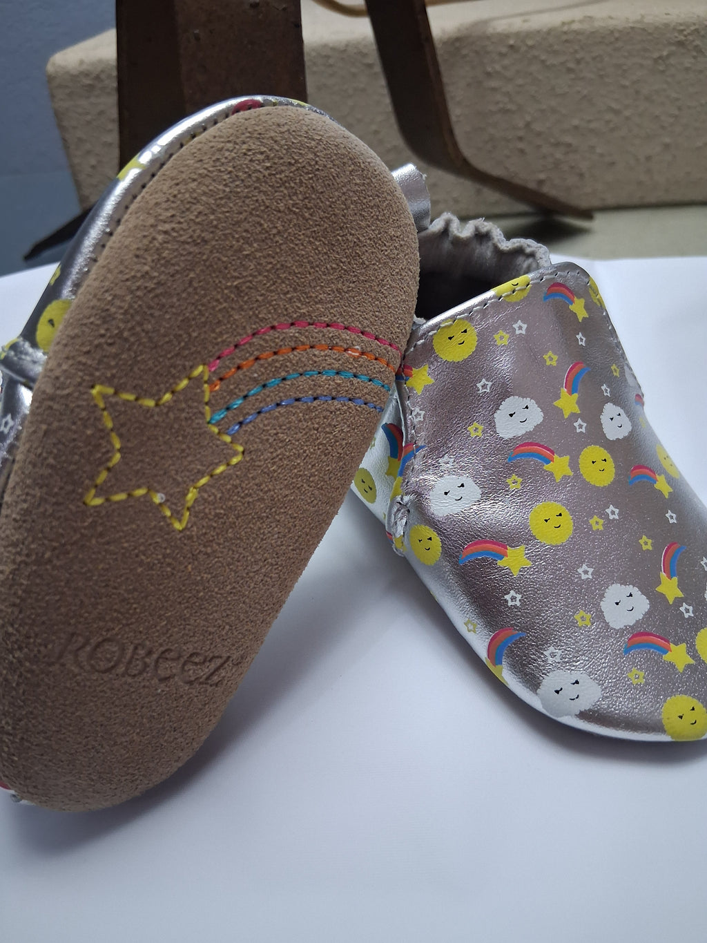 Baby Soft Soled Silver - Rainbow 0-6 months