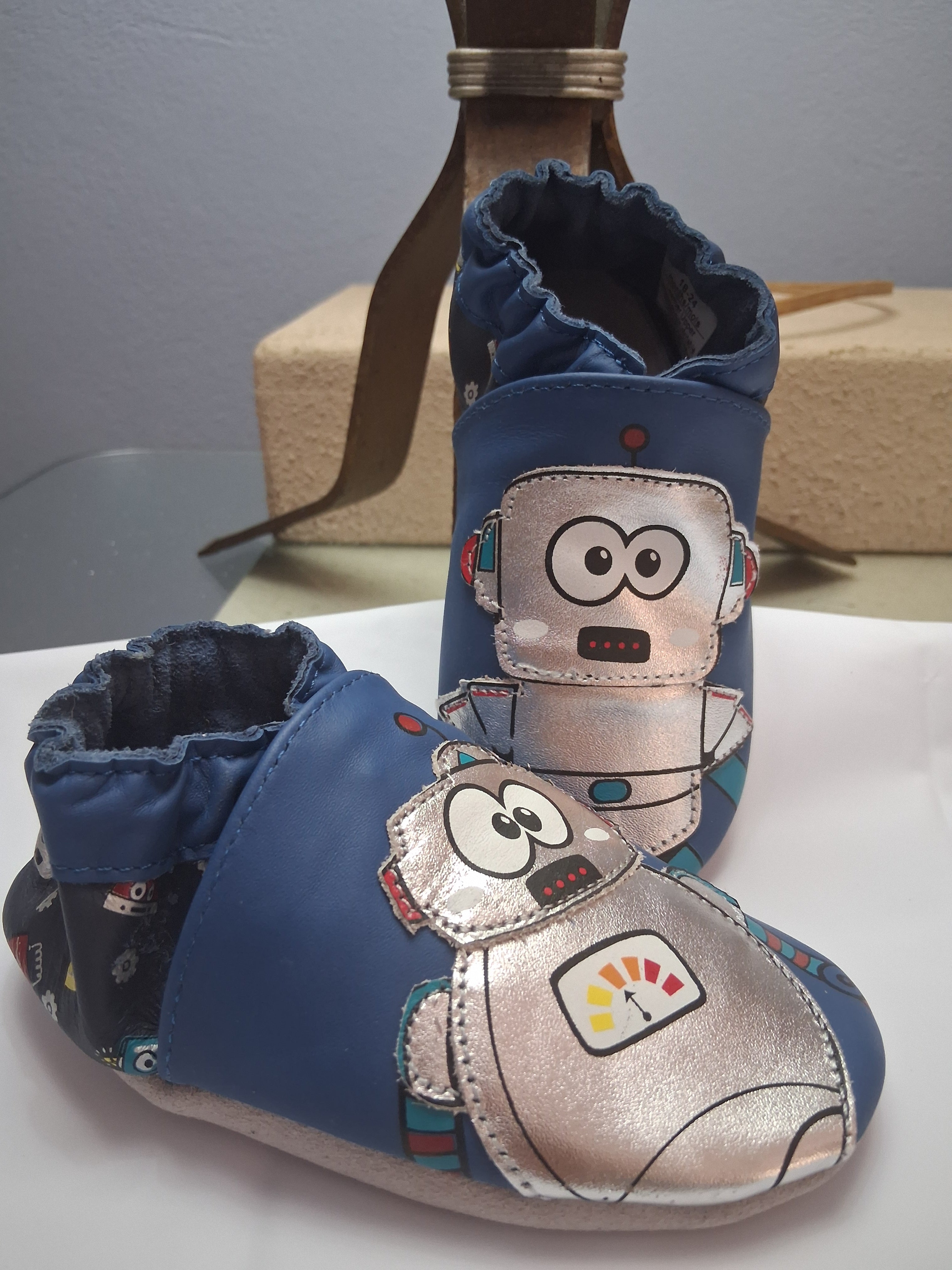 Toddler Soft Soled Blue and Silver Robot 18-24 months
